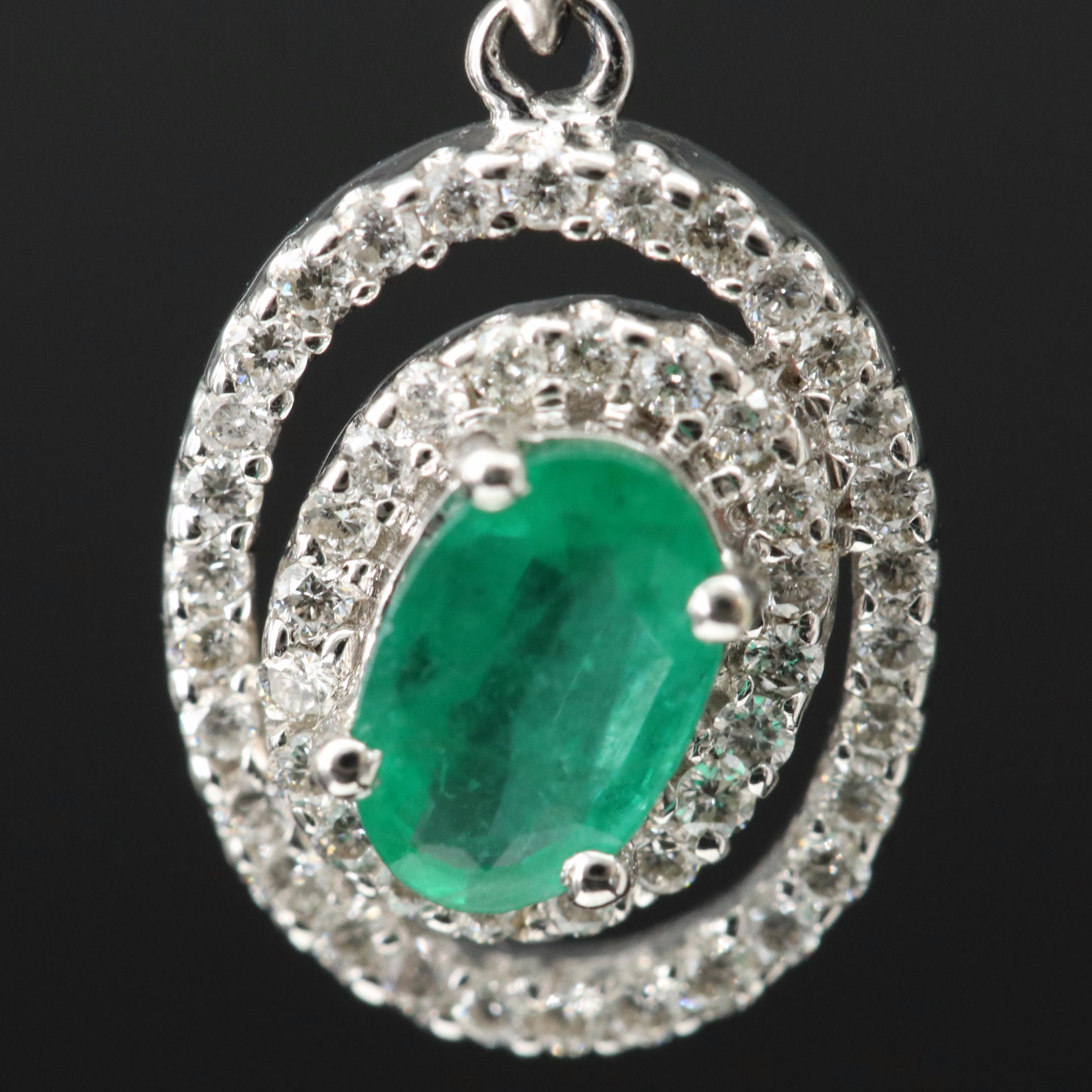 14K Emerald and Diamond Pendant Necklace