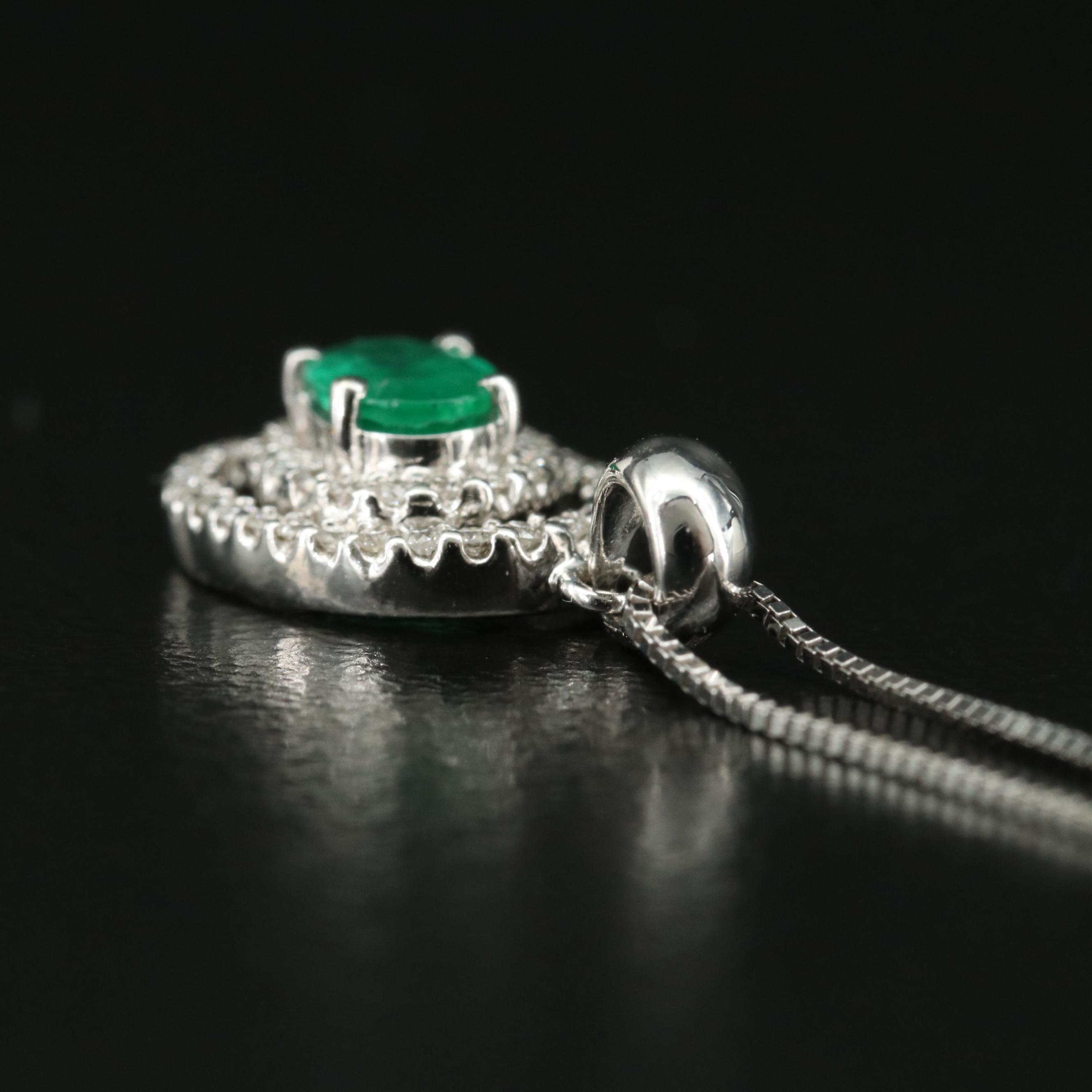14K Emerald and Diamond Pendant Necklace