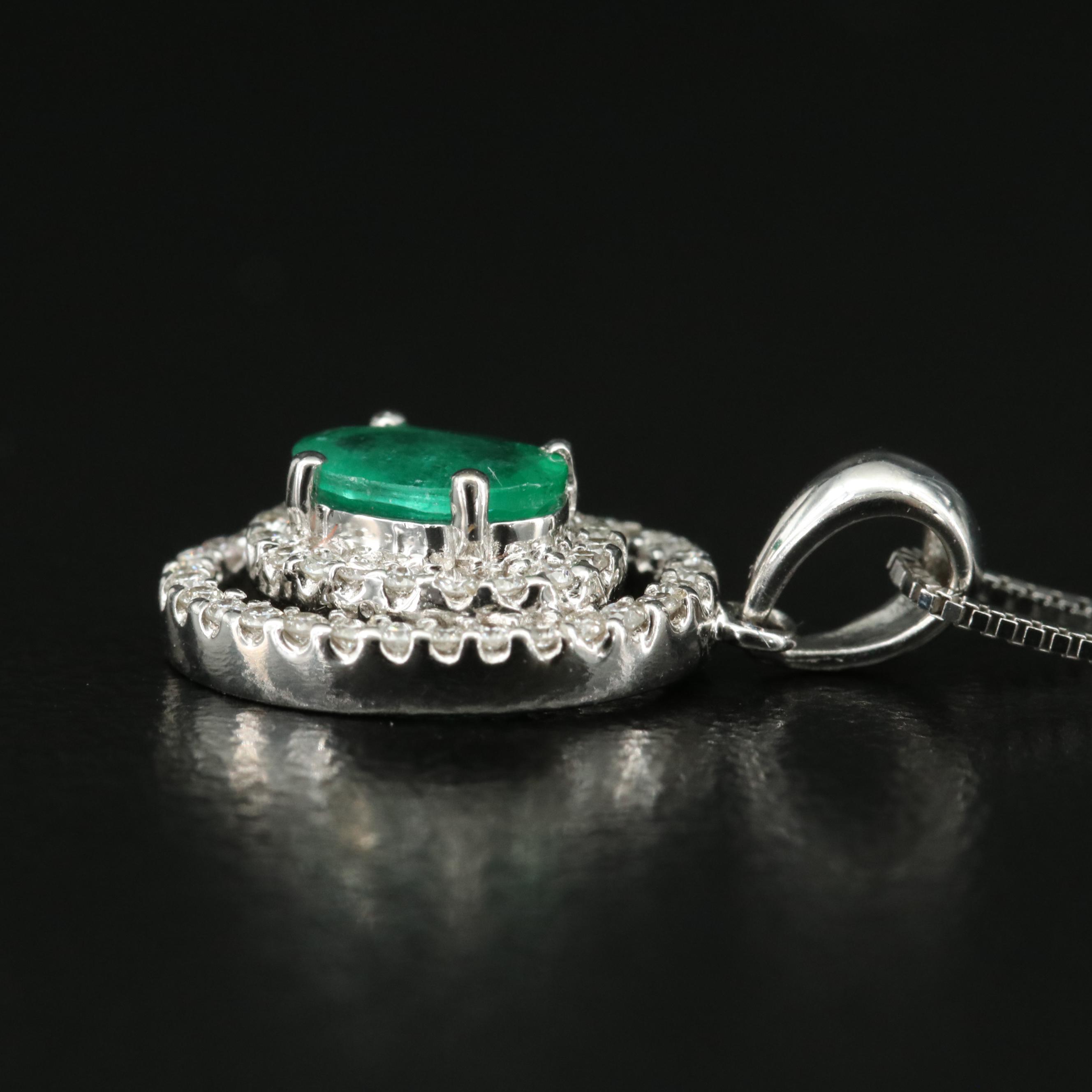 14K Emerald and Diamond Pendant Necklace