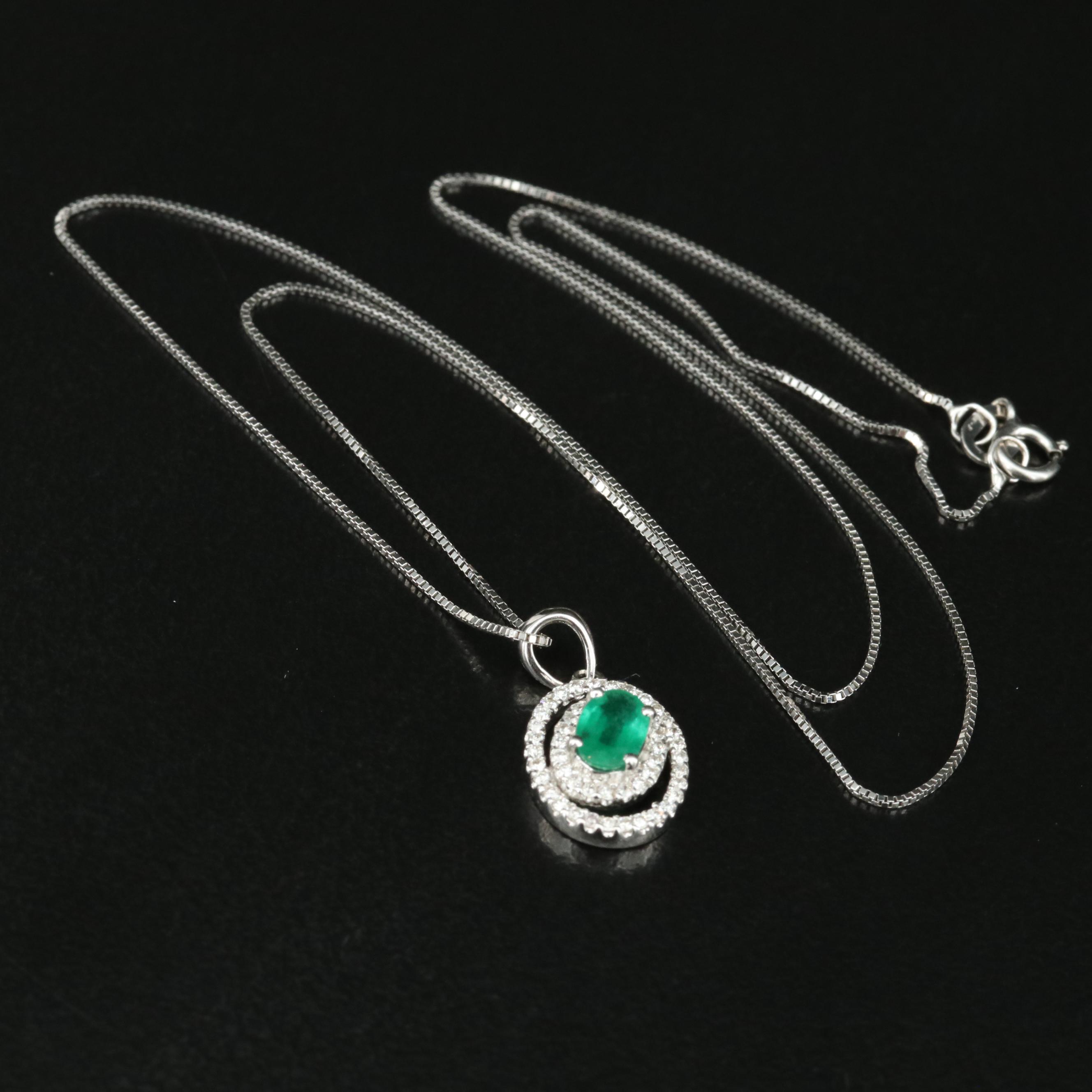 14K Emerald and Diamond Pendant Necklace