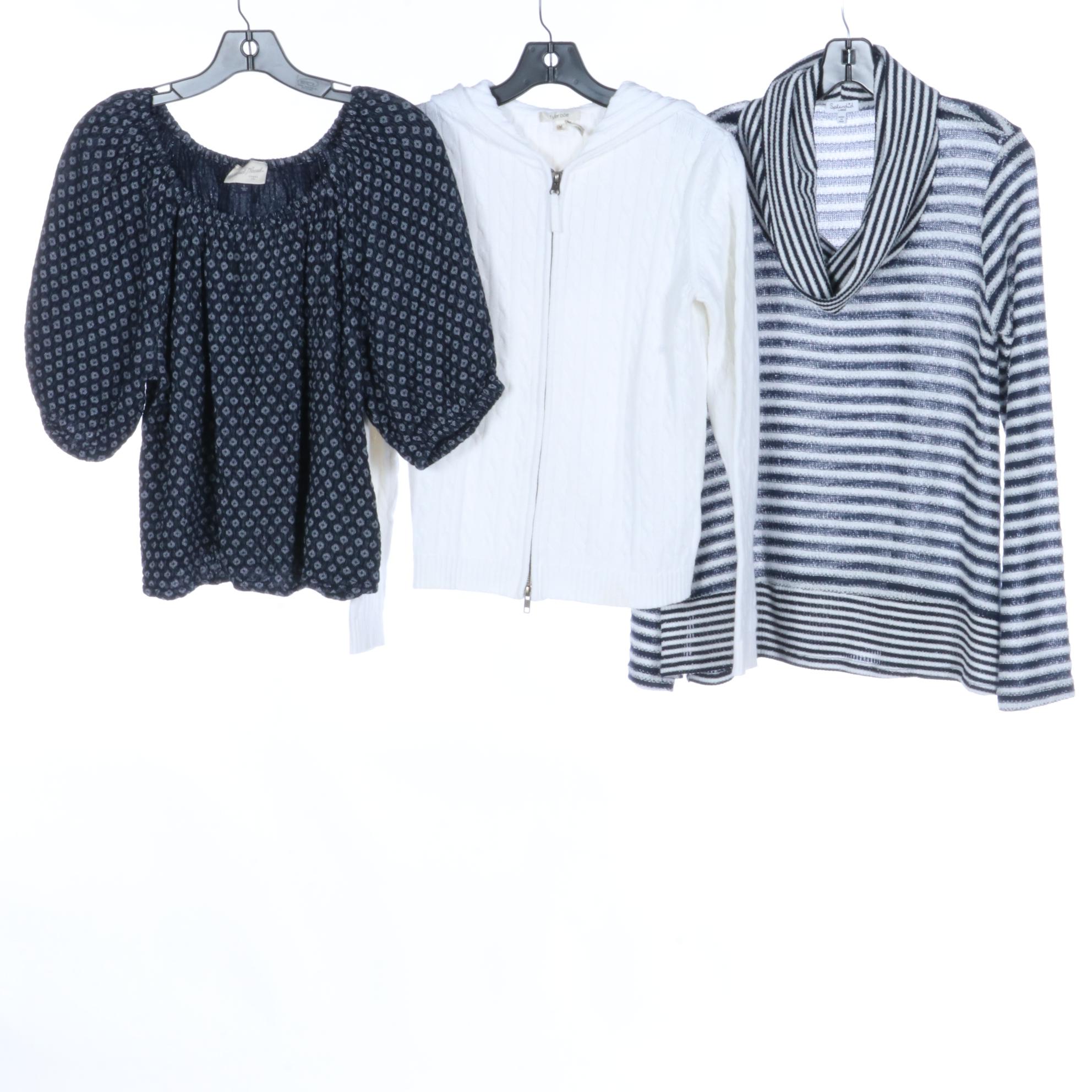 Tyler Böe Hooded Zip Cardigan, J. Crew Sweater, with Other Tops and Casual Dress