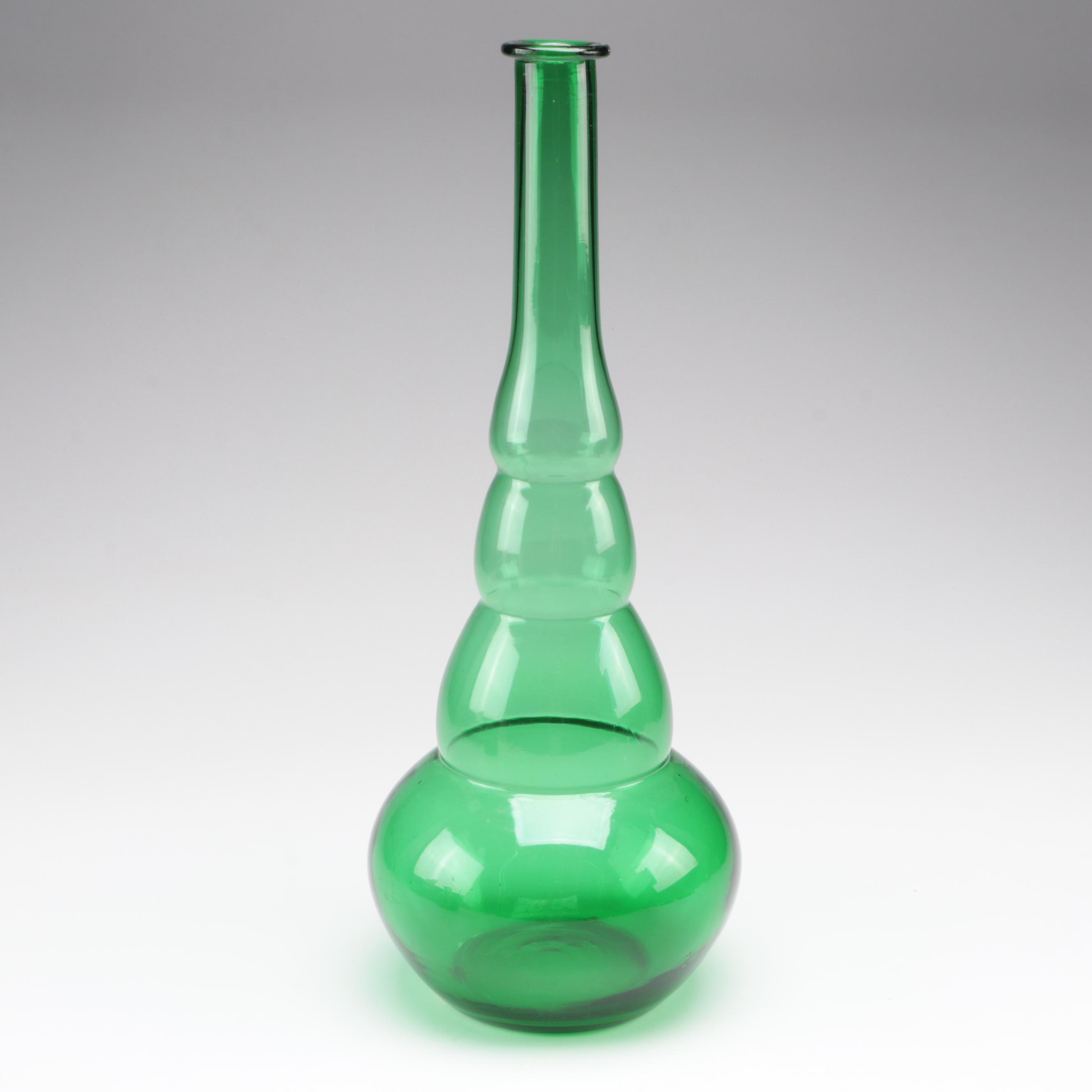 Mid Century Modern Green Blown Glass Vase with Pitchers