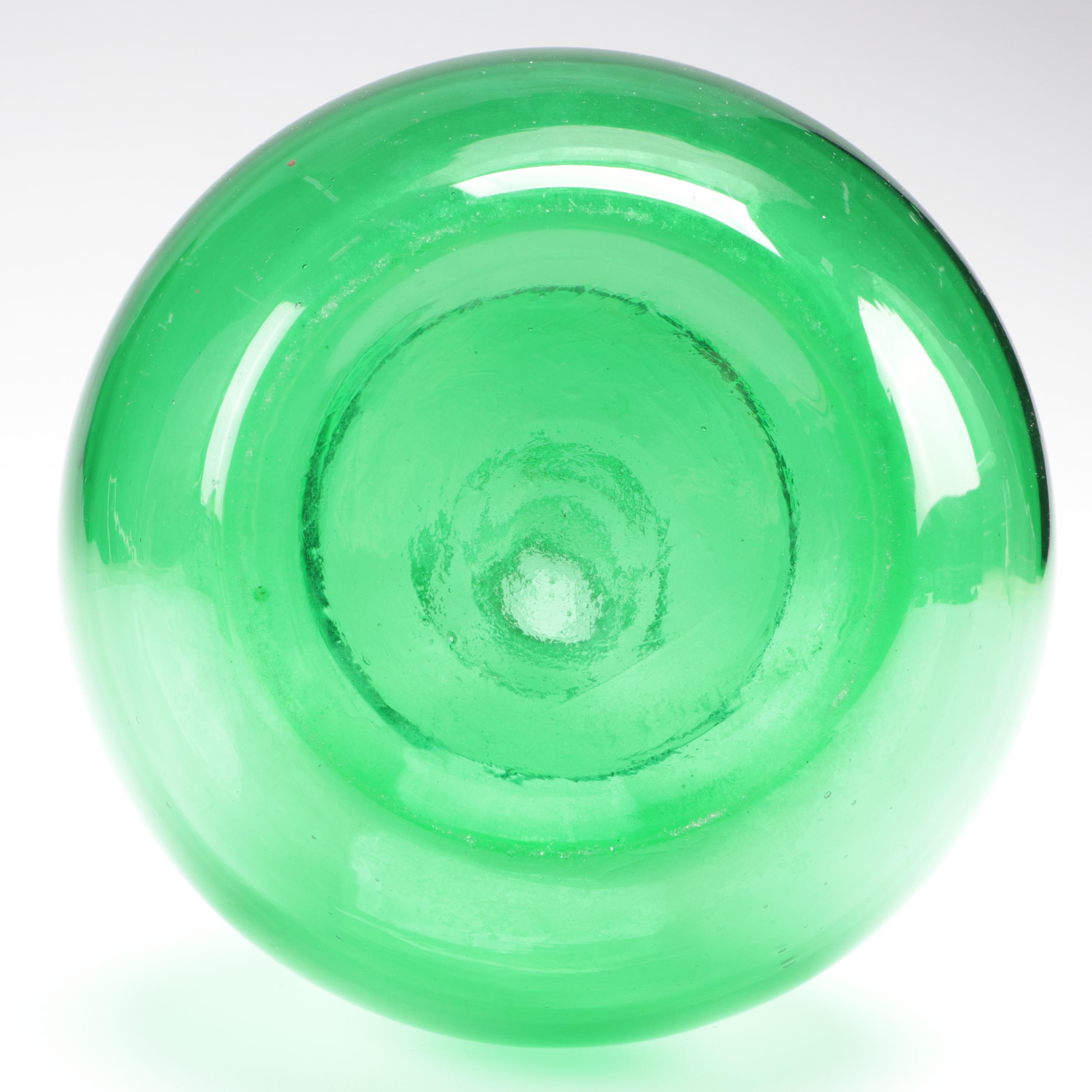 Mid Century Modern Green Blown Glass Vase with Pitchers