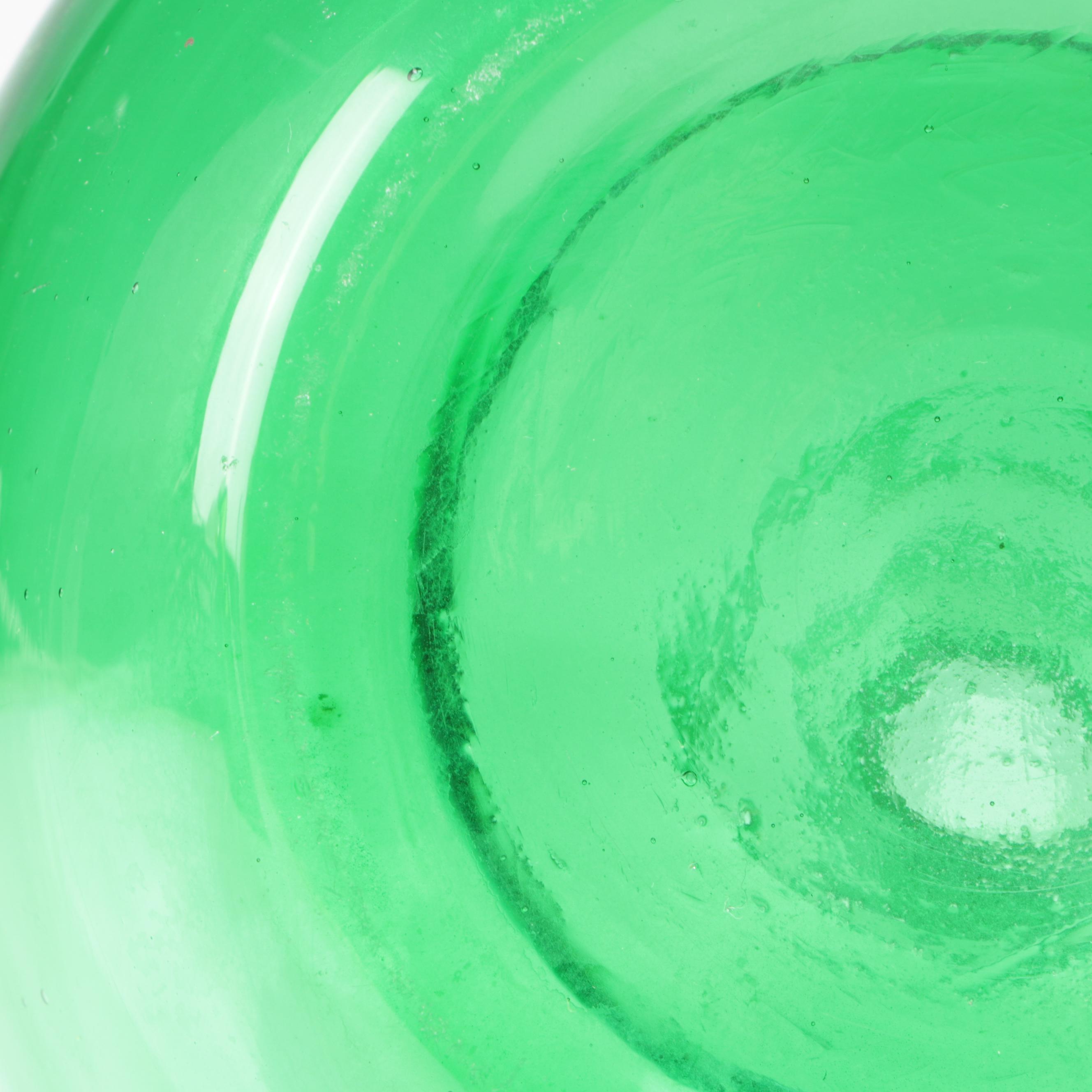 Mid Century Modern Green Blown Glass Vase with Pitchers