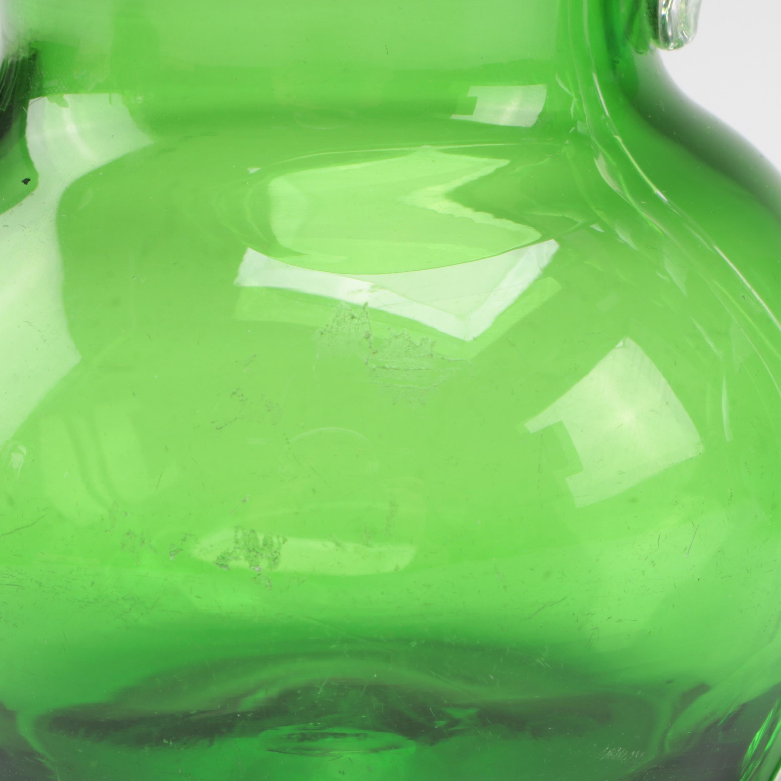 Mid Century Modern Green Blown Glass Vase with Pitchers