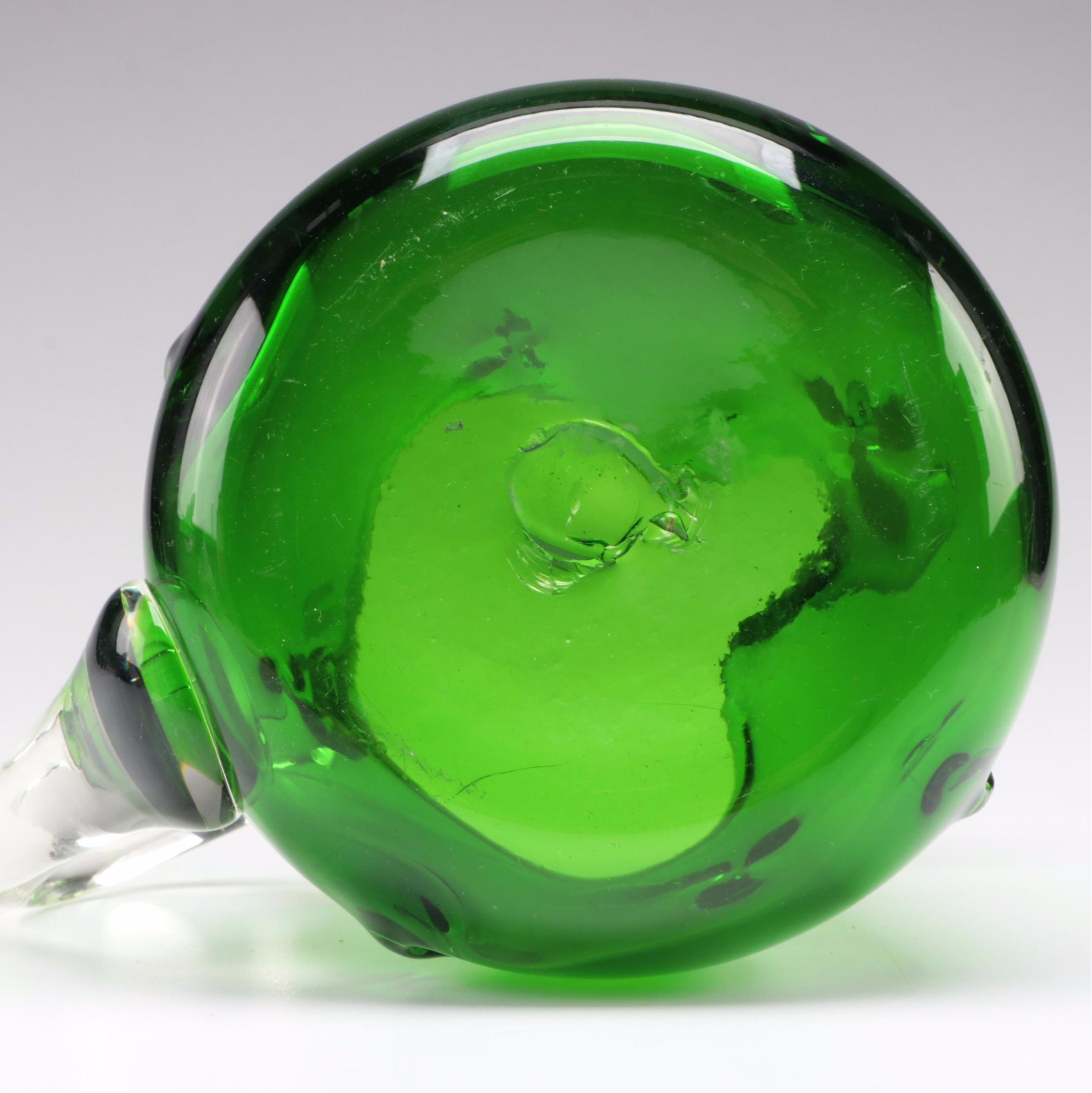 Mid Century Modern Green Blown Glass Vase with Pitchers