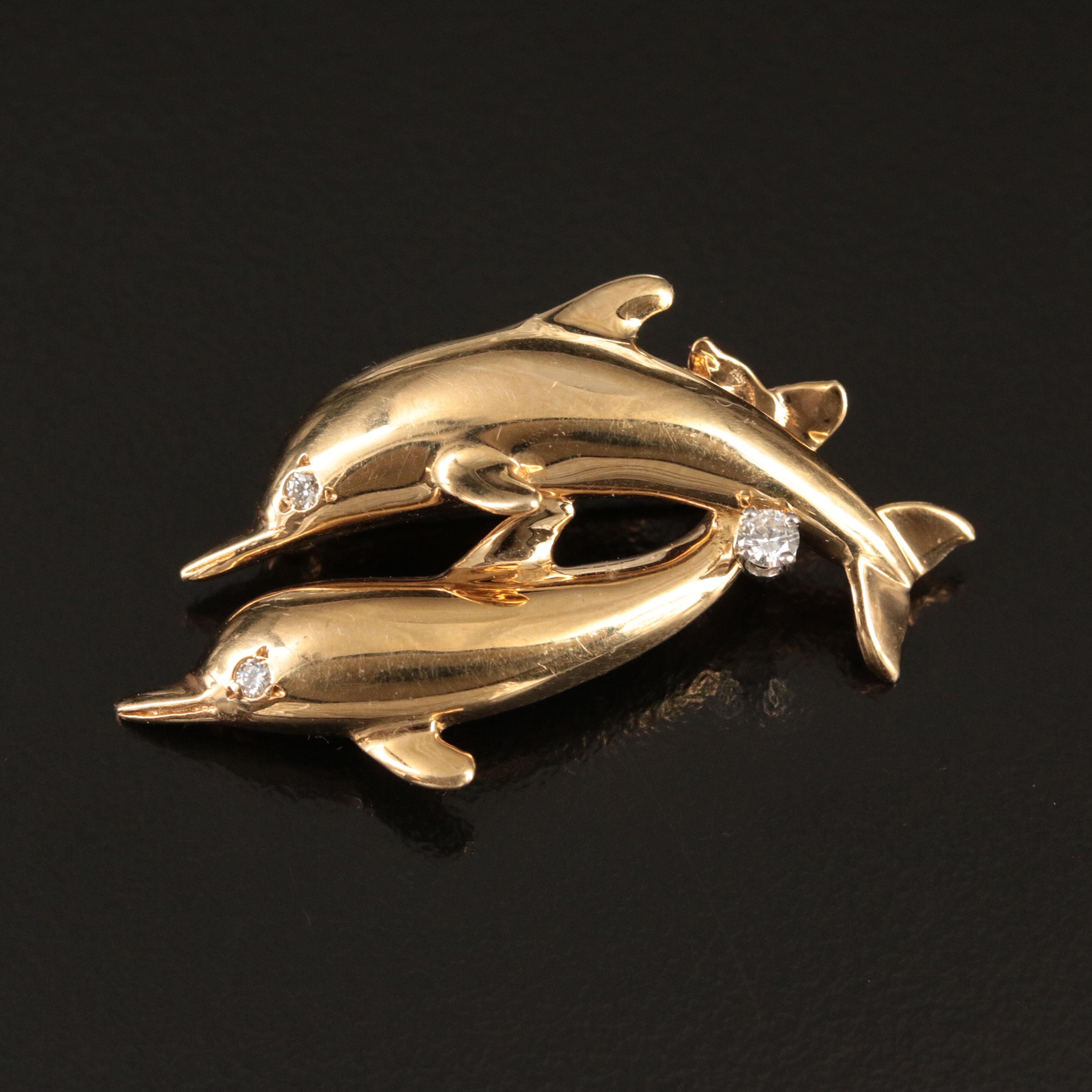 14K 0.11 CTW Diamond Dolphin Pair Brooch