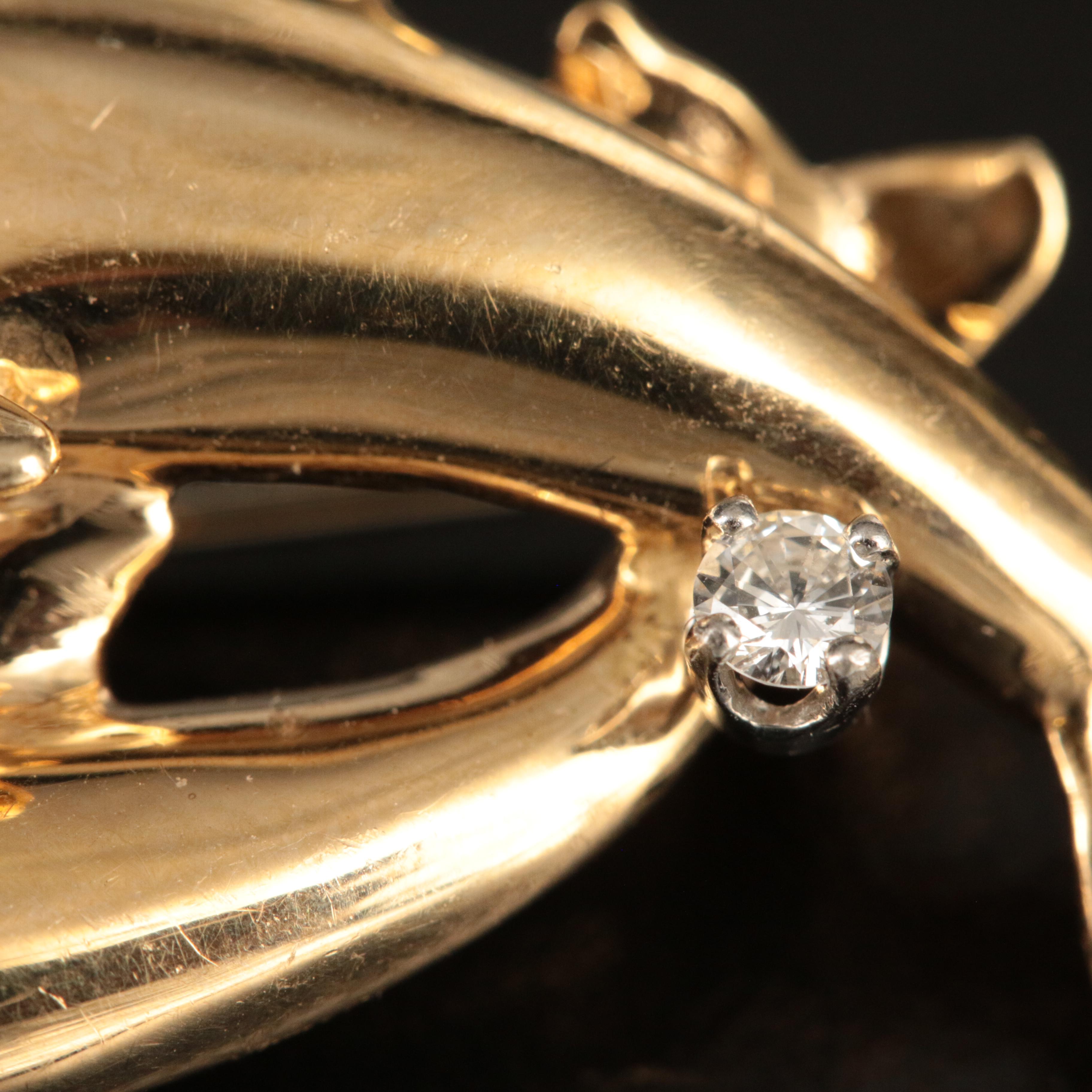 14K 0.11 CTW Diamond Dolphin Pair Brooch