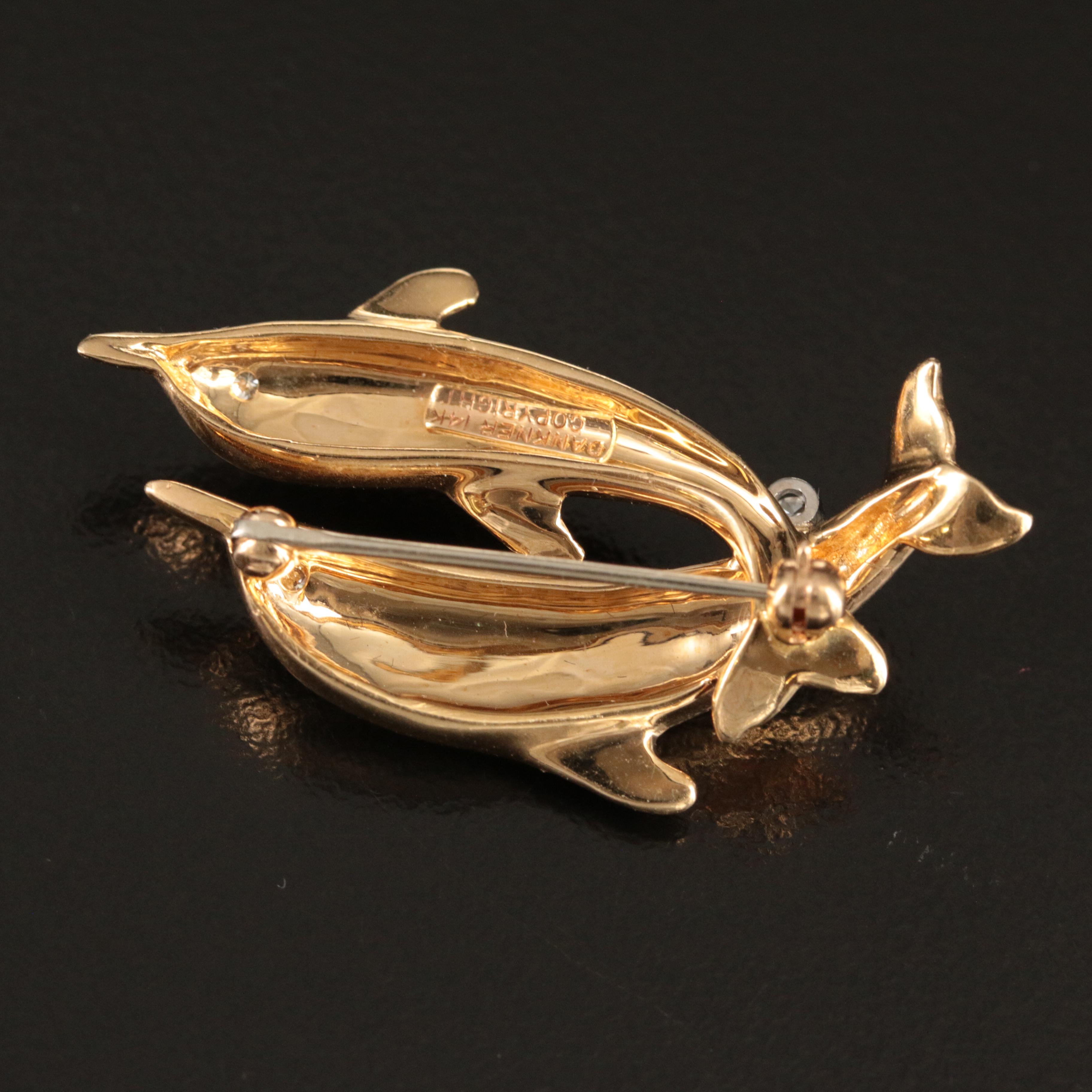 14K 0.11 CTW Diamond Dolphin Pair Brooch