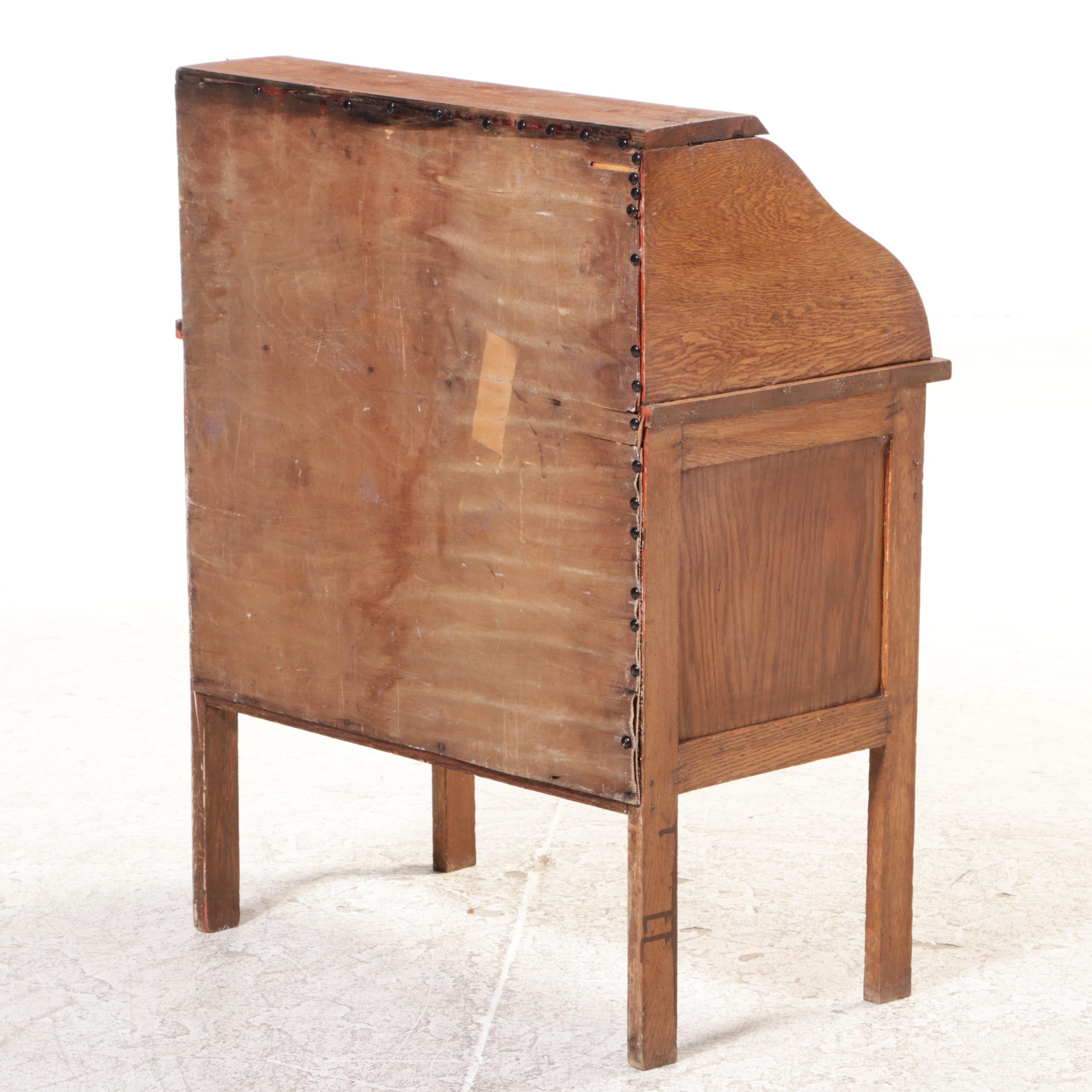 Child's Oak Roll-Top Desk and Chair, Mid-20th Century