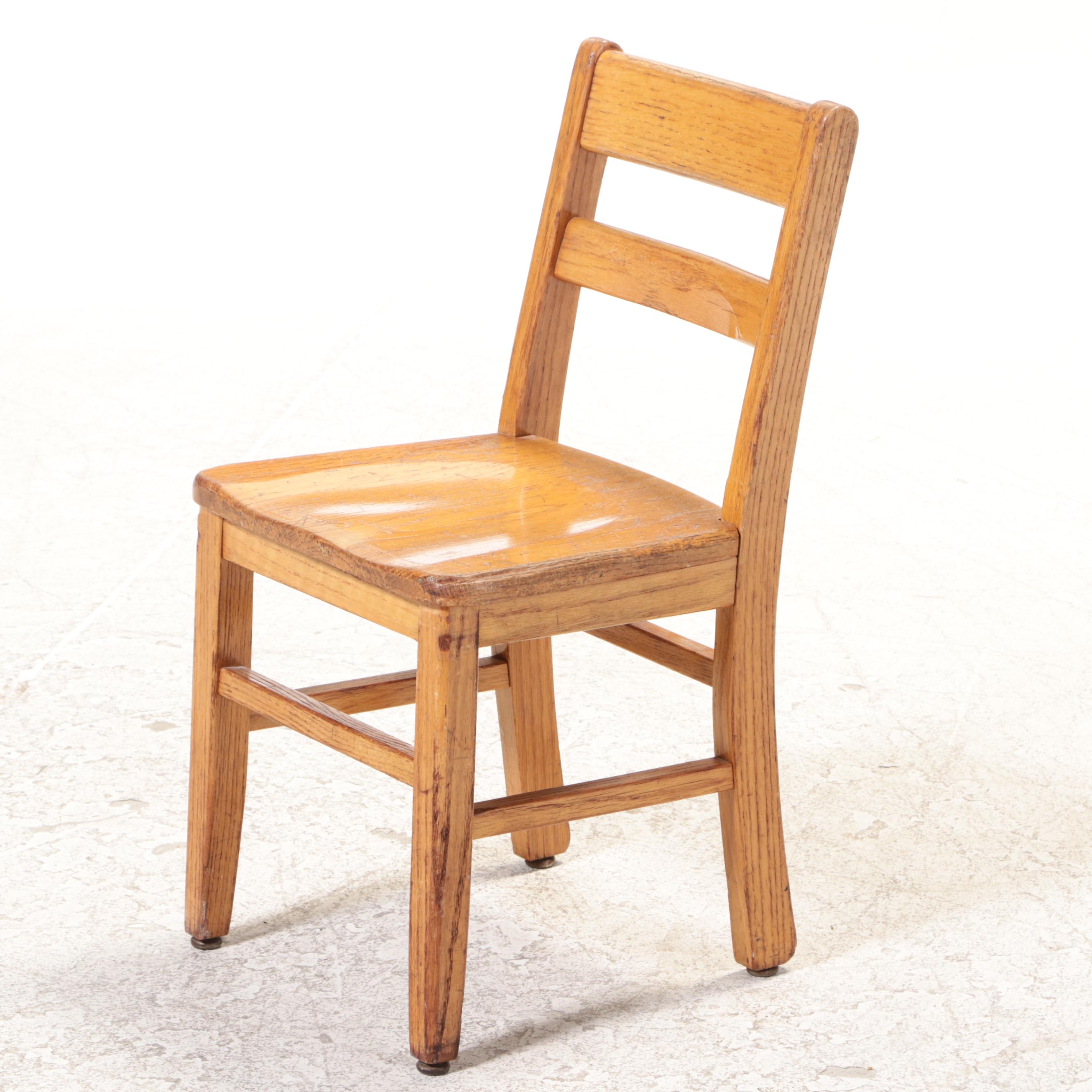 Child's Oak Roll-Top Desk and Chair, Mid-20th Century