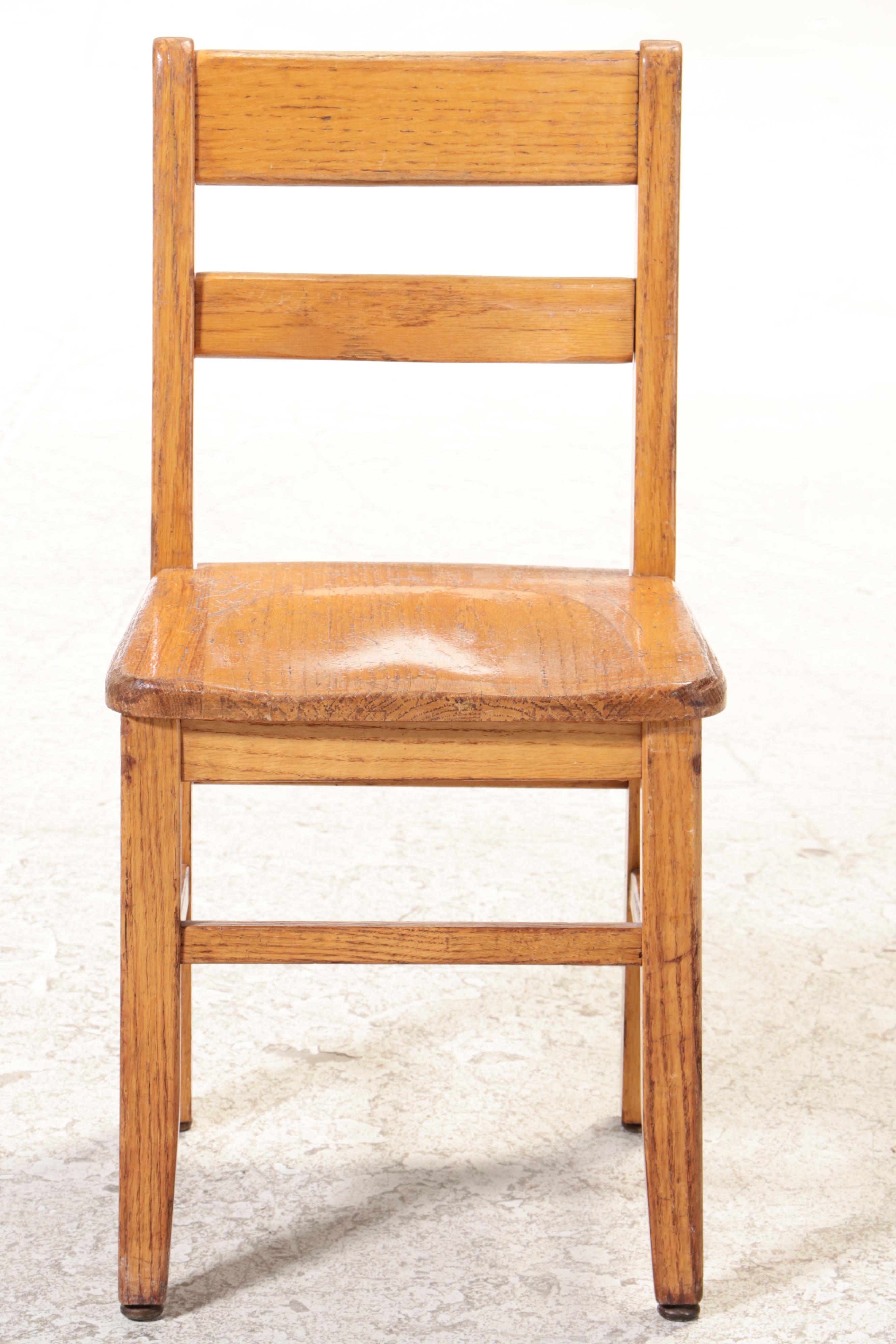 Child's Oak Roll-Top Desk and Chair, Mid-20th Century