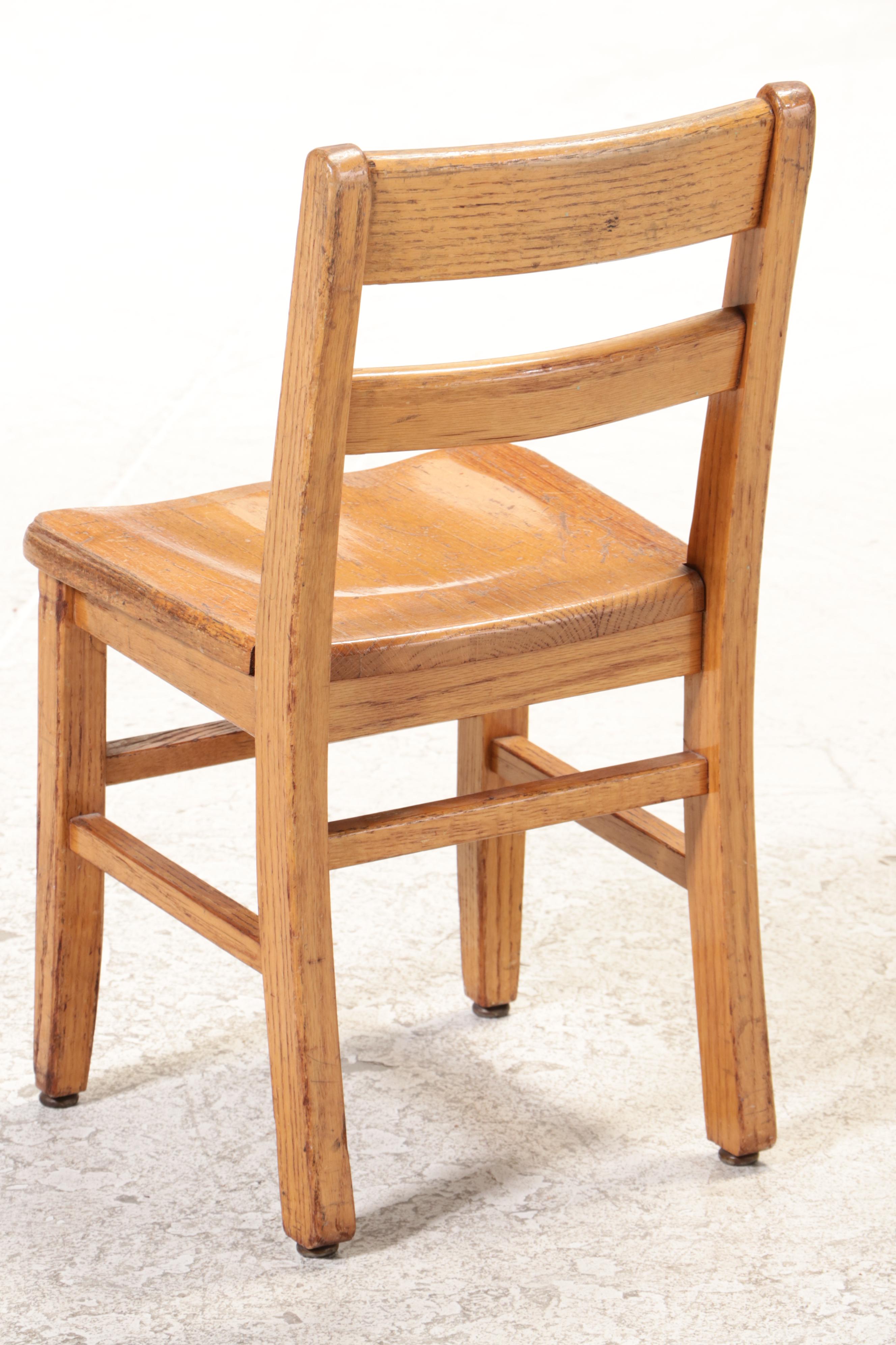 Child's Oak Roll-Top Desk and Chair, Mid-20th Century