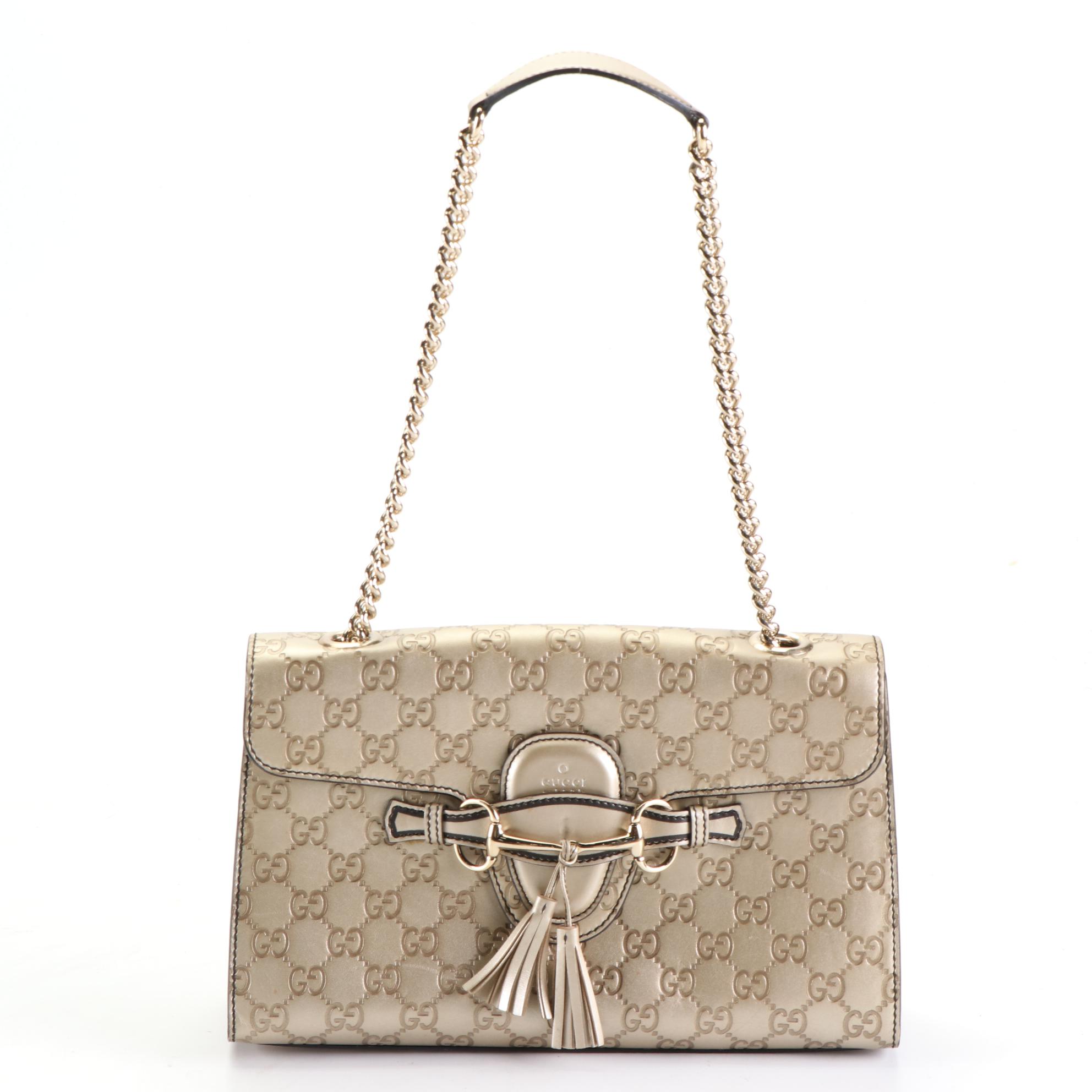 Gucci Emily Chain Shoulder Bag Medium in Metallic Guccissima Leather with Tassel