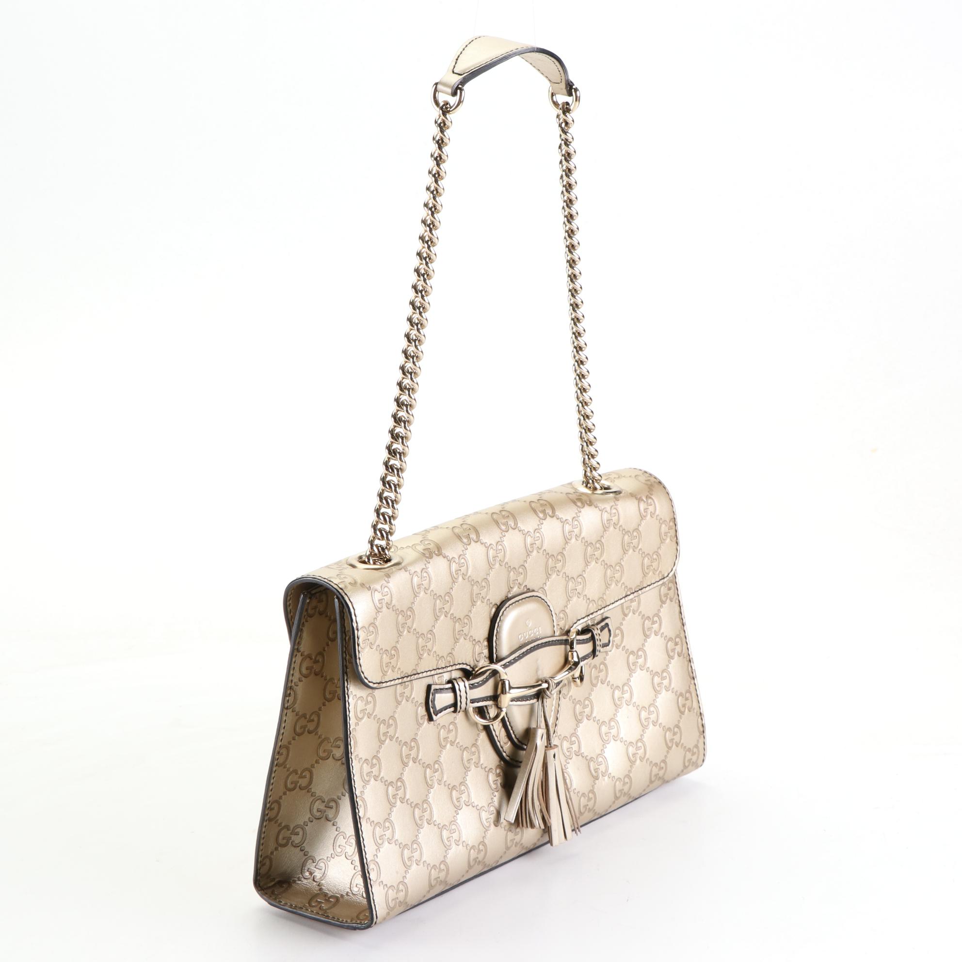 Gucci Emily Chain Shoulder Bag Medium in Metallic Guccissima Leather with Tassel