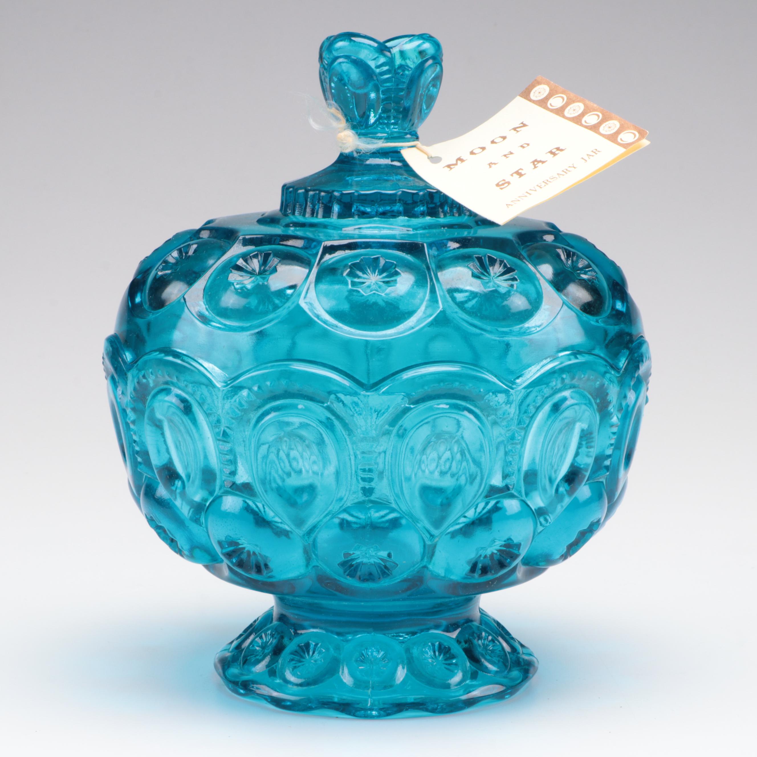 Blue Moon and Star Candy Dish with Other Glassware, 20th Century
