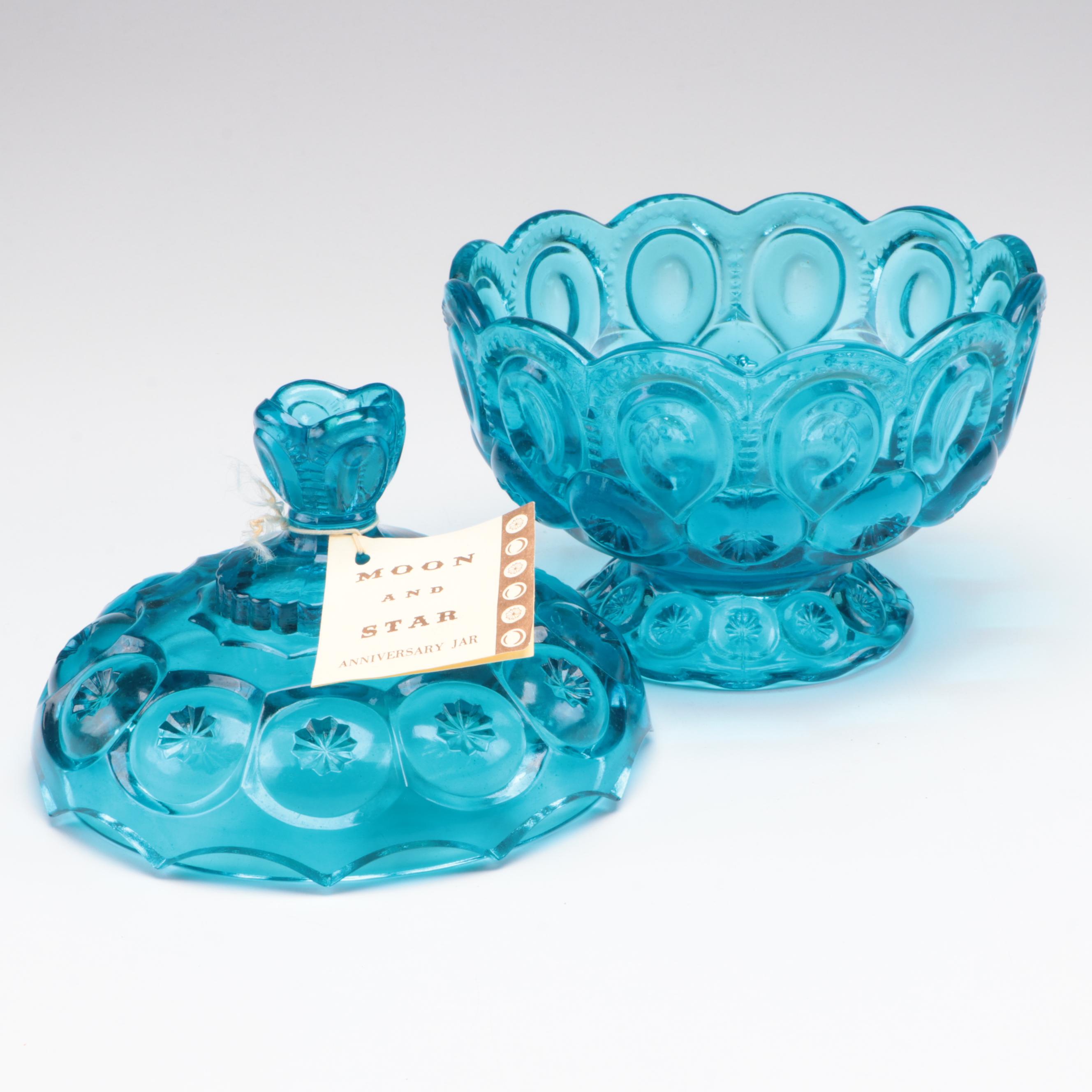 Blue Moon and Star Candy Dish with Other Glassware, 20th Century