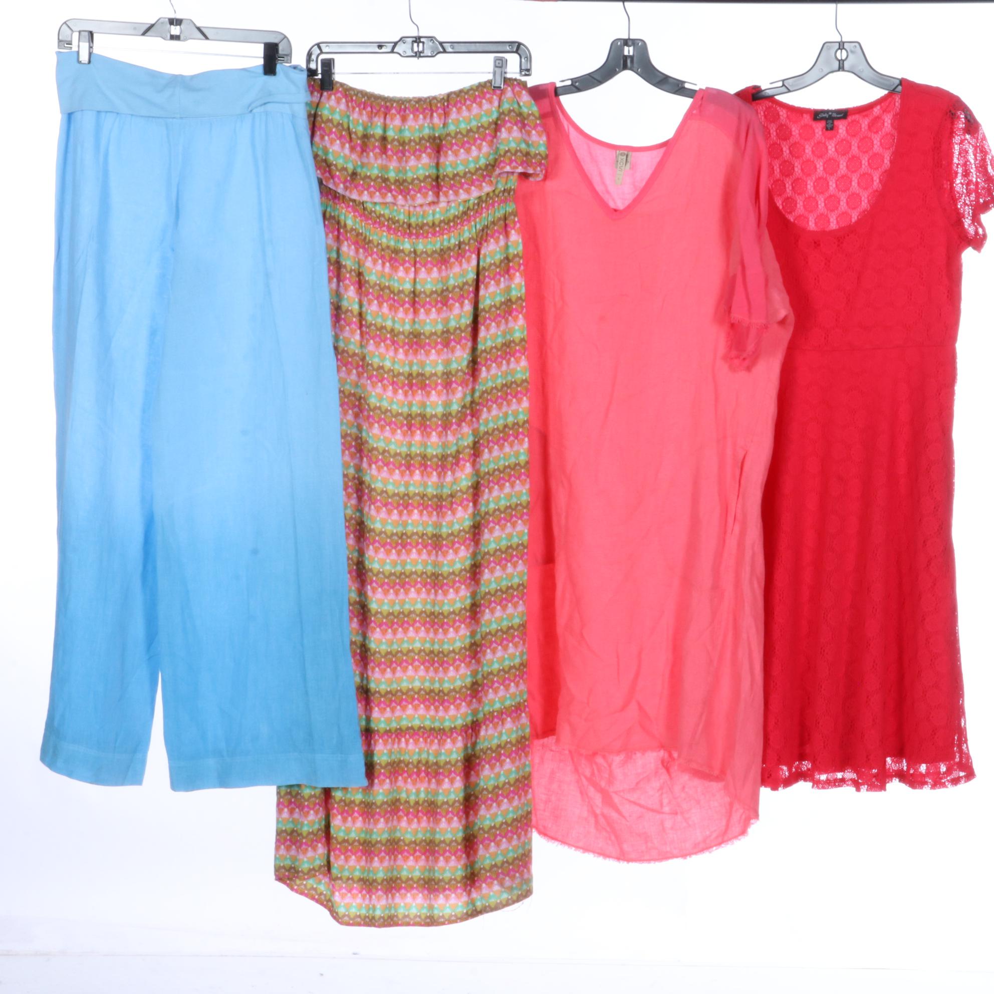 Lightweight Dresses, Rayon Tops, Embroidered Cotton Kaftan, and Linen Pants