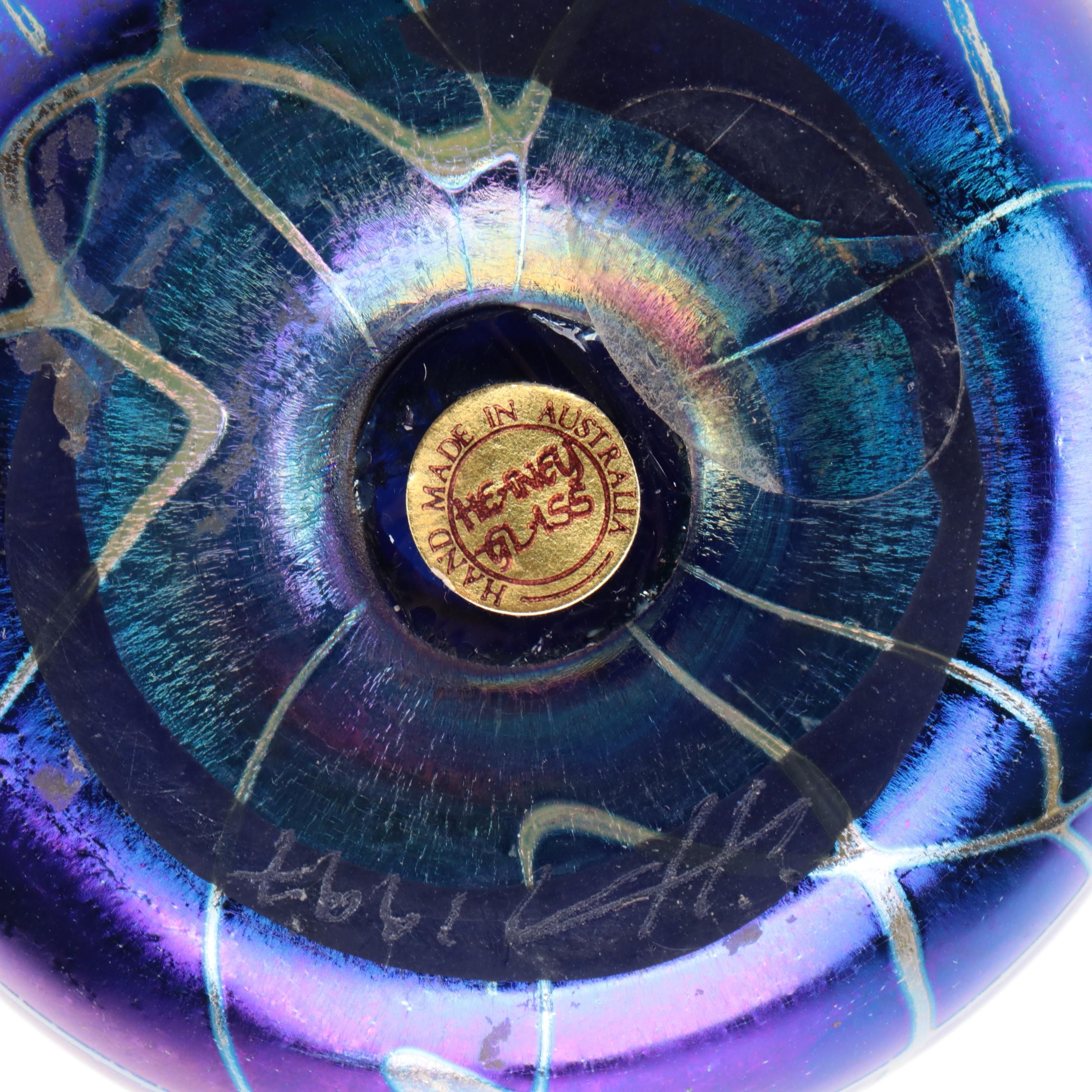 Blown Art Glass Paperweights with Pulled Feather Vase, Late 20th Century