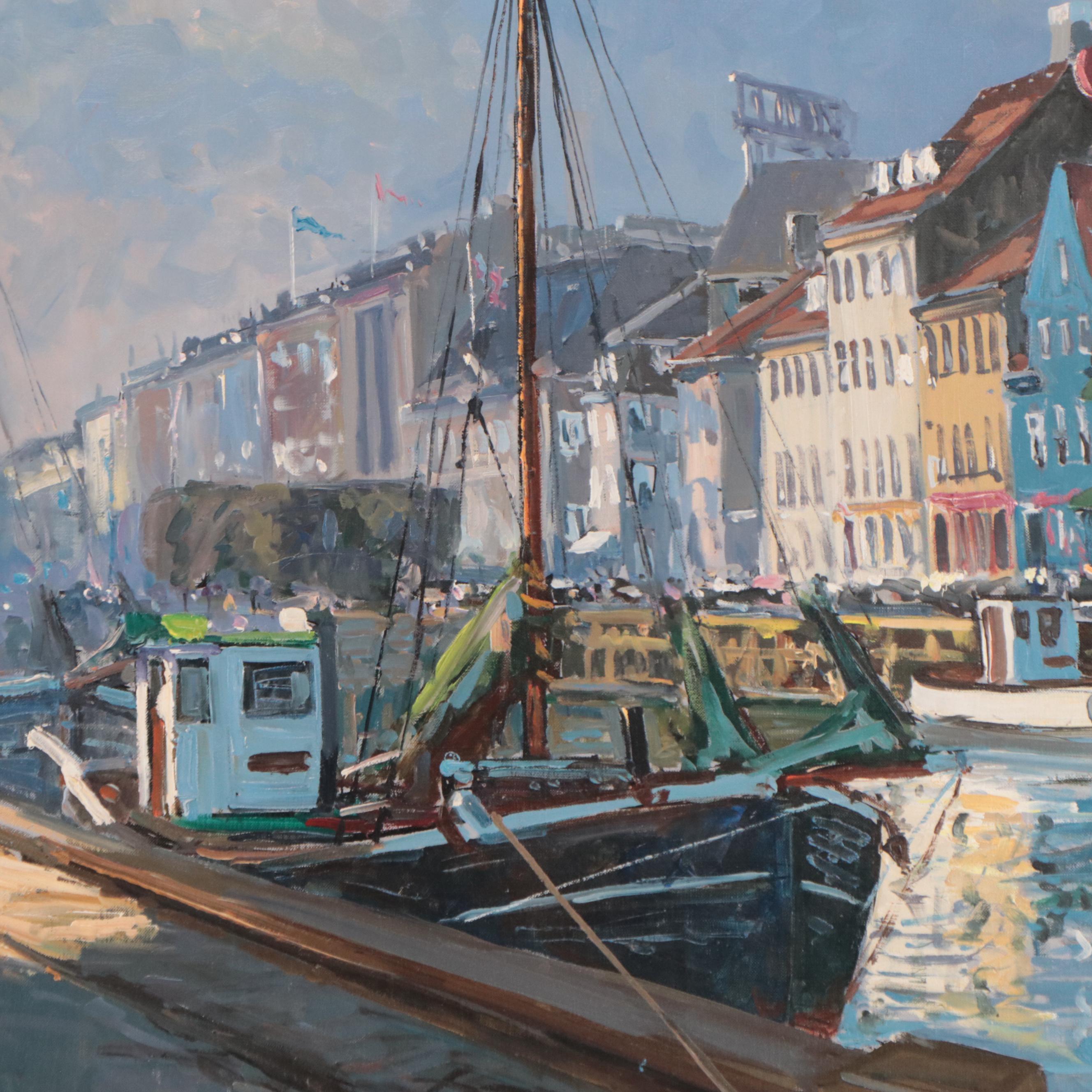 Theodor Nygaard Copenhagen Canal Scene Oil Painting