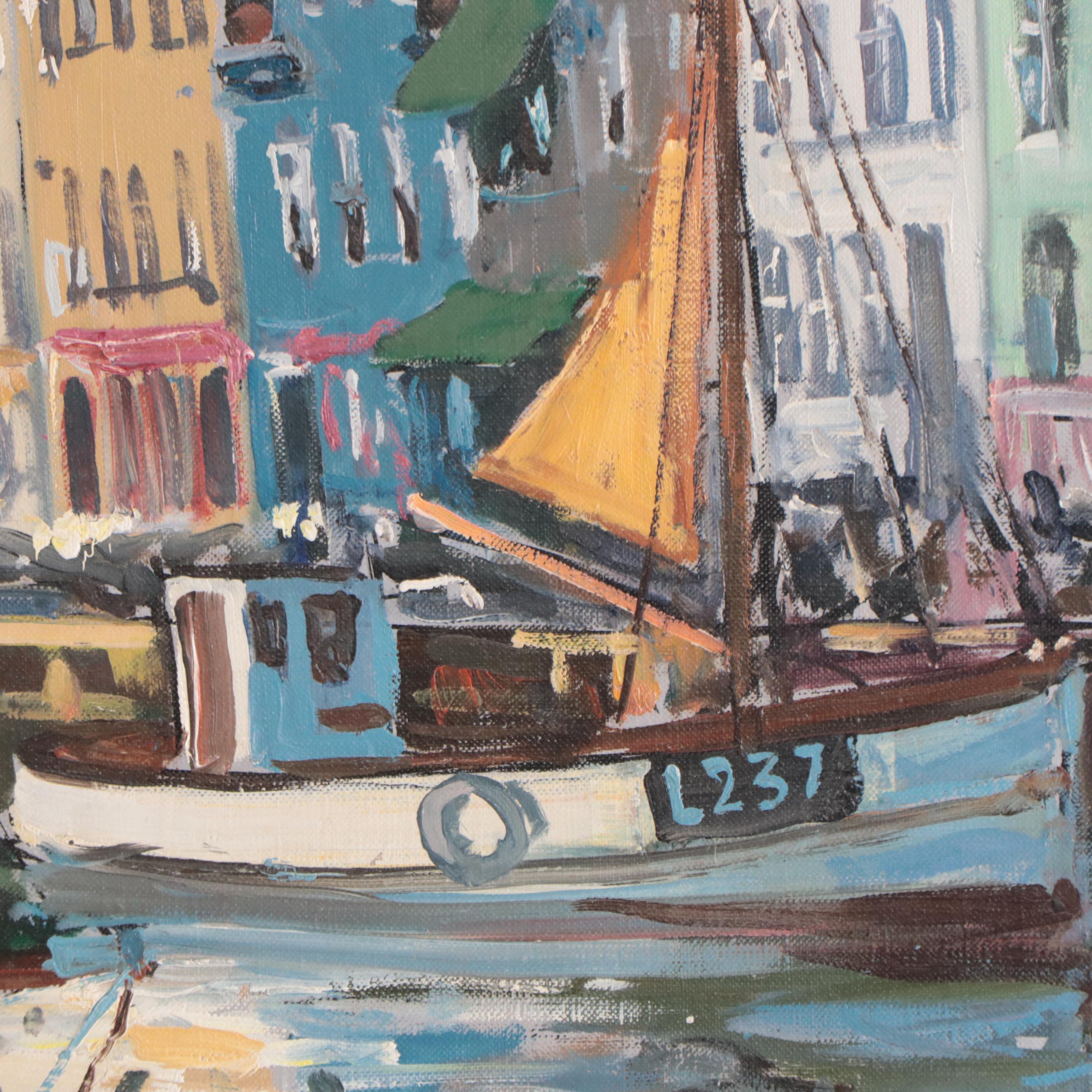 Theodor Nygaard Copenhagen Canal Scene Oil Painting