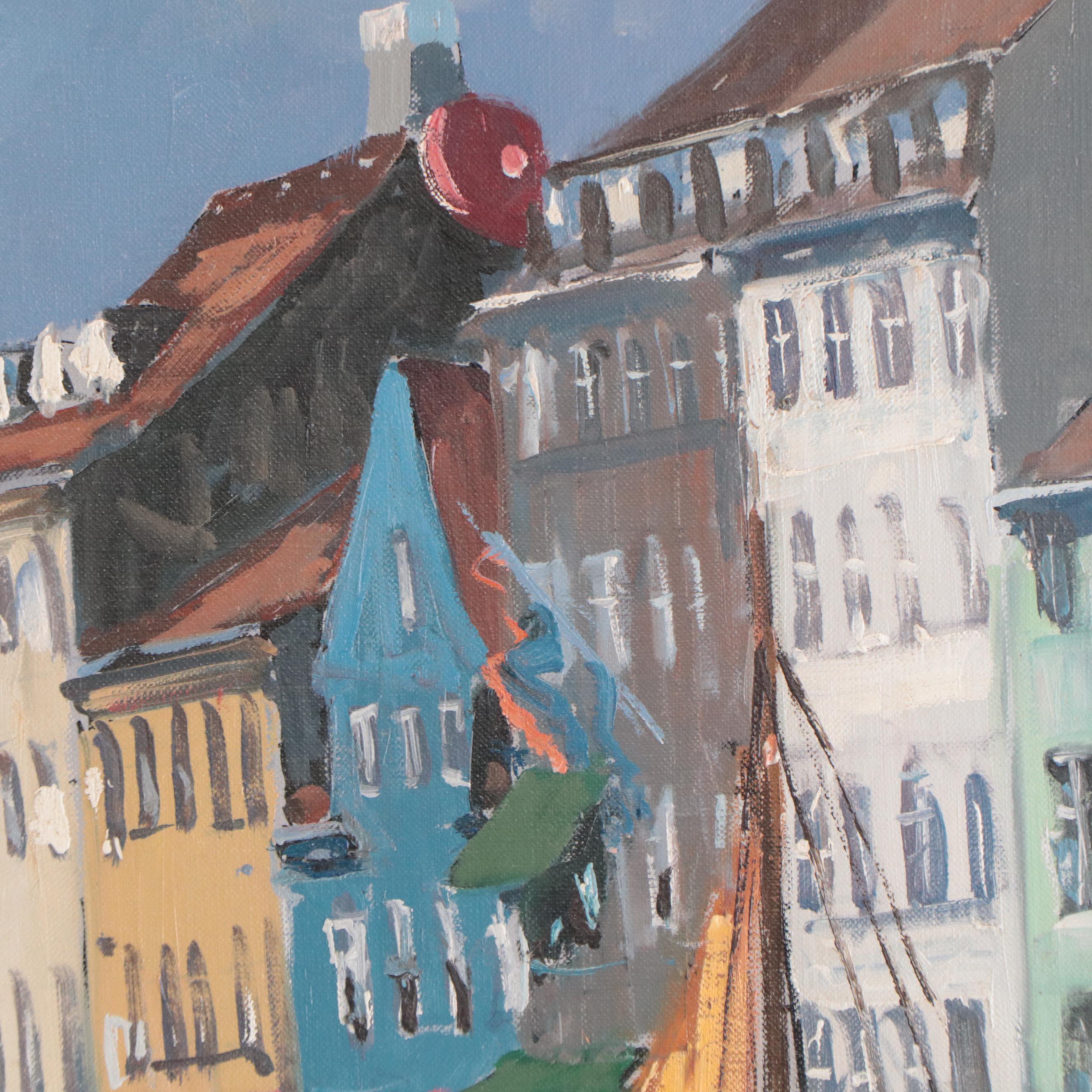 Theodor Nygaard Copenhagen Canal Scene Oil Painting