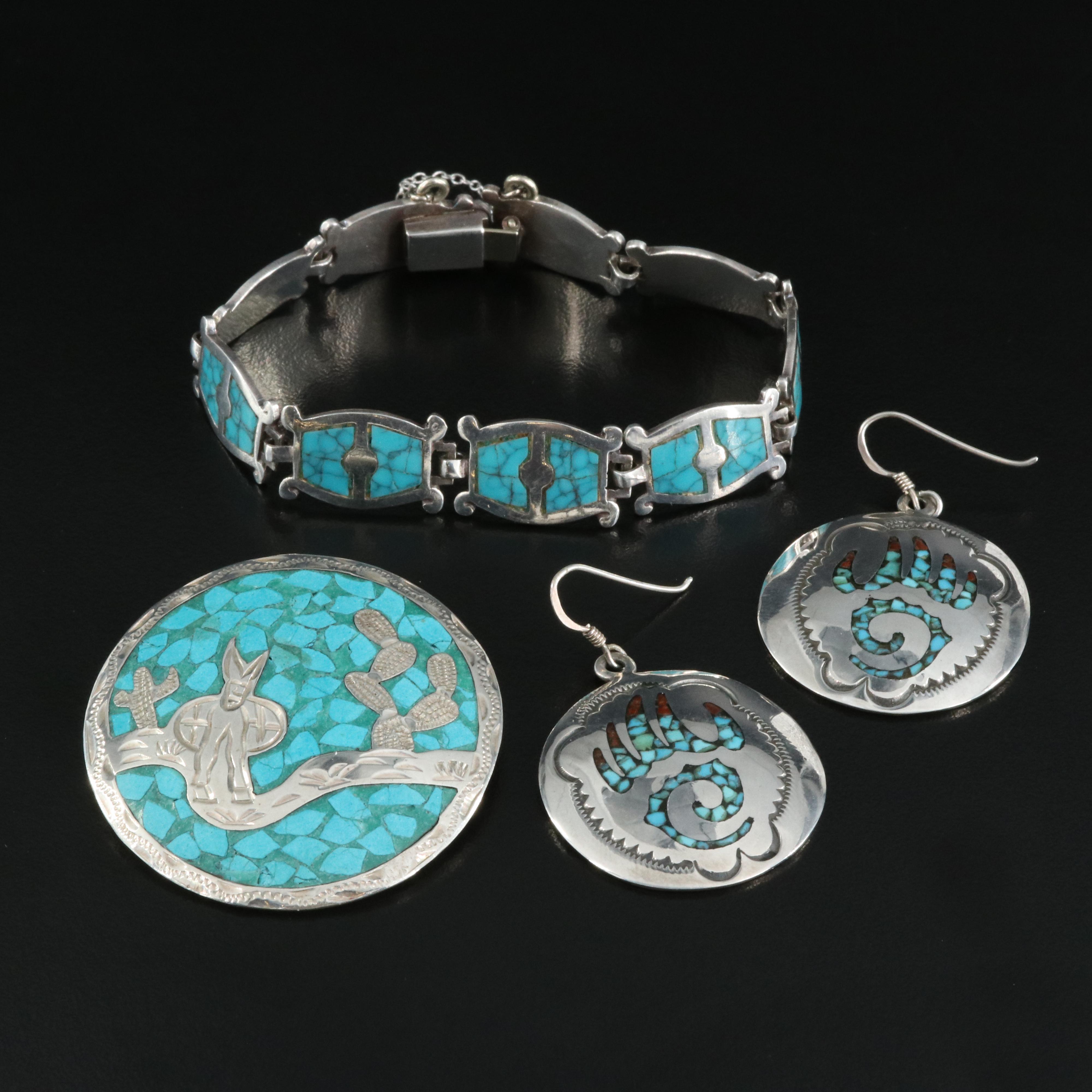 Sterling Earrings, Converter Pendant and Bracelet