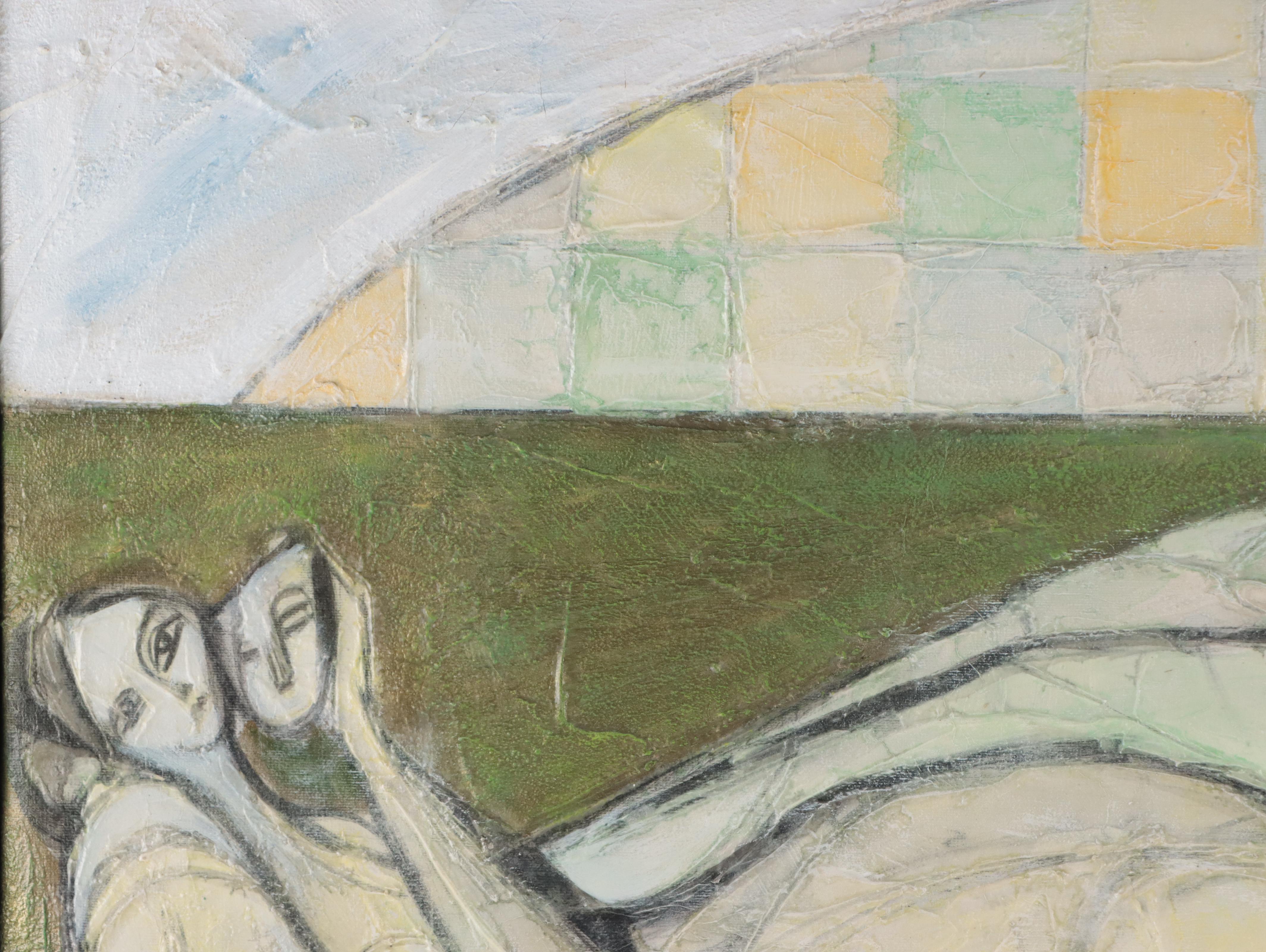 Modenist Mixed Media Painting of Reclining Figures