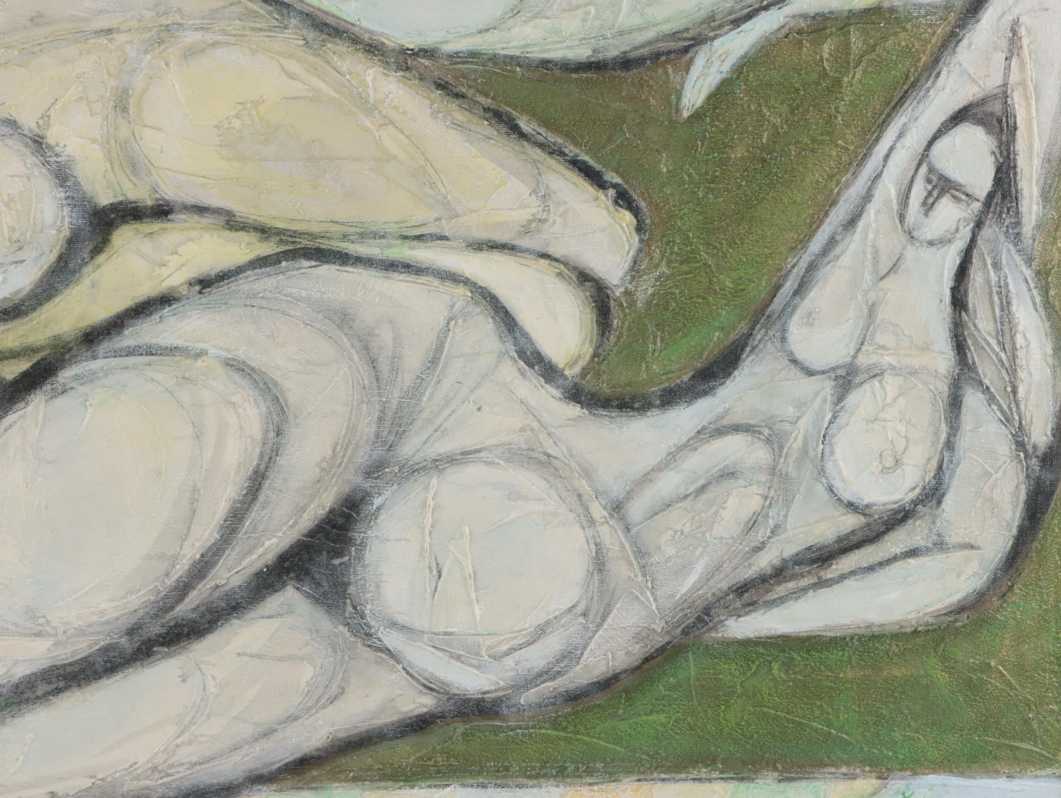 Modenist Mixed Media Painting of Reclining Figures