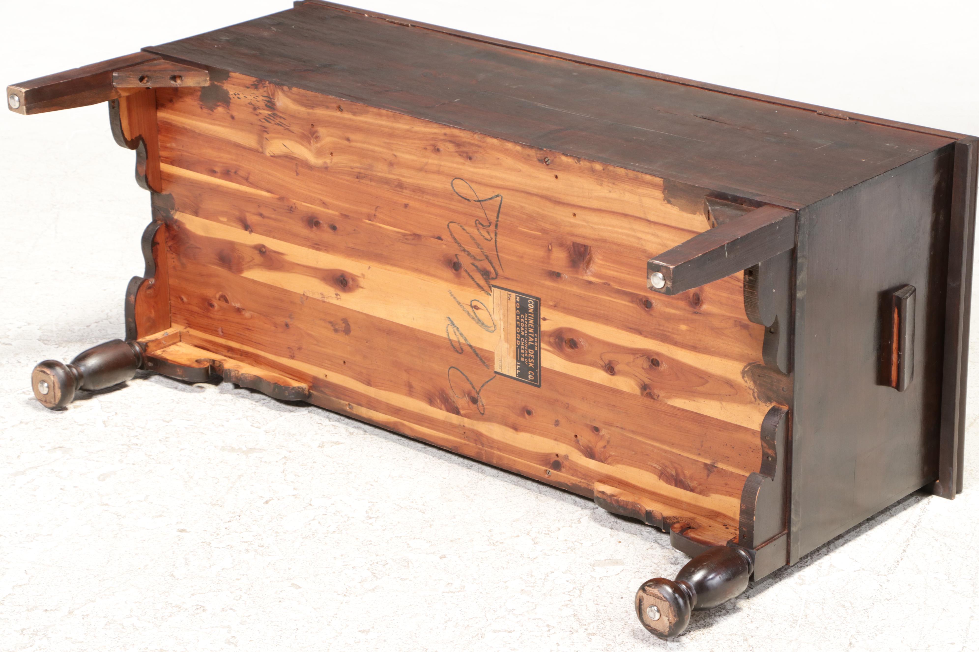 Continental Desk Jacobean Revival Walnut and Cedar Trunk