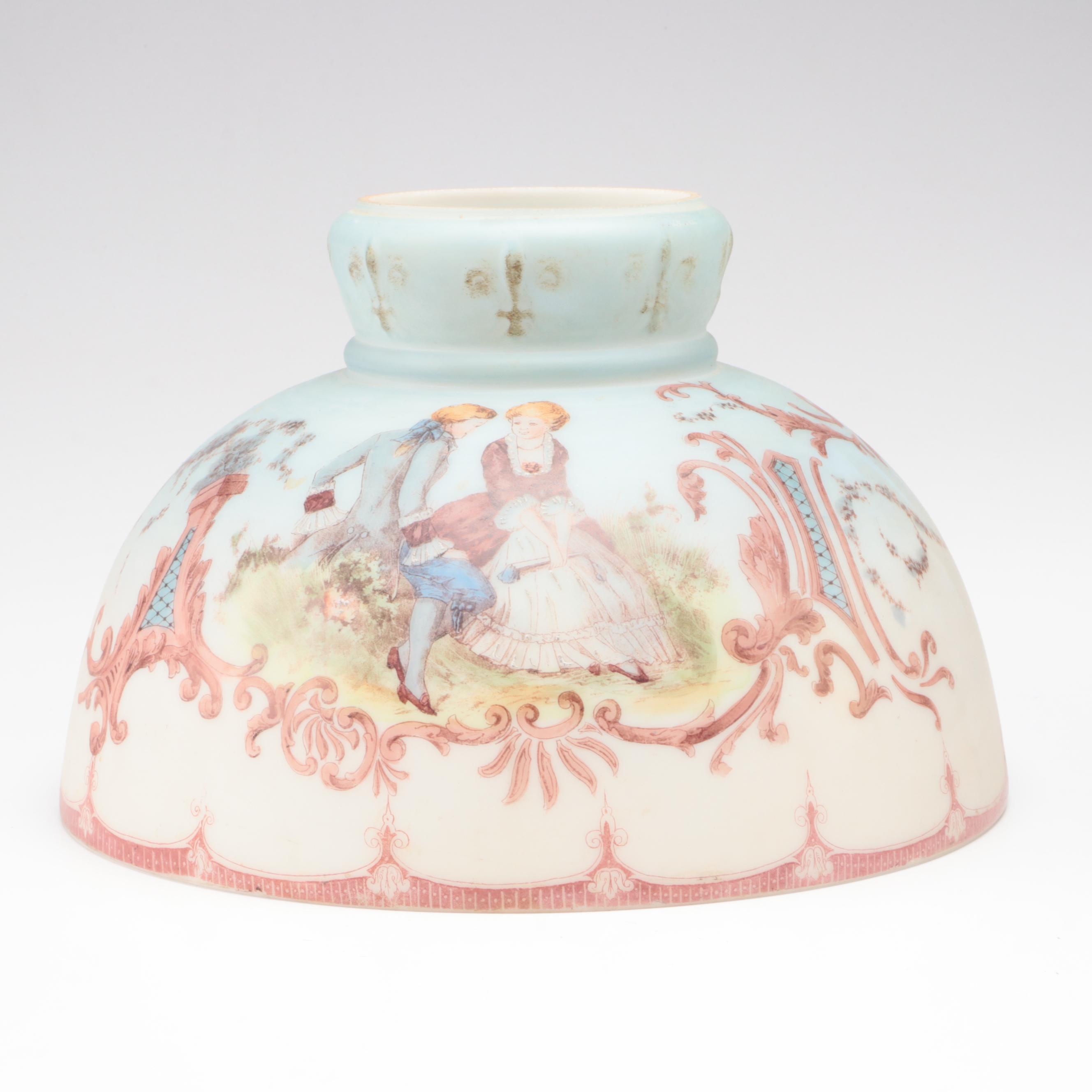 Hand-Painted Pressed Glass Parlor Oil Lamp