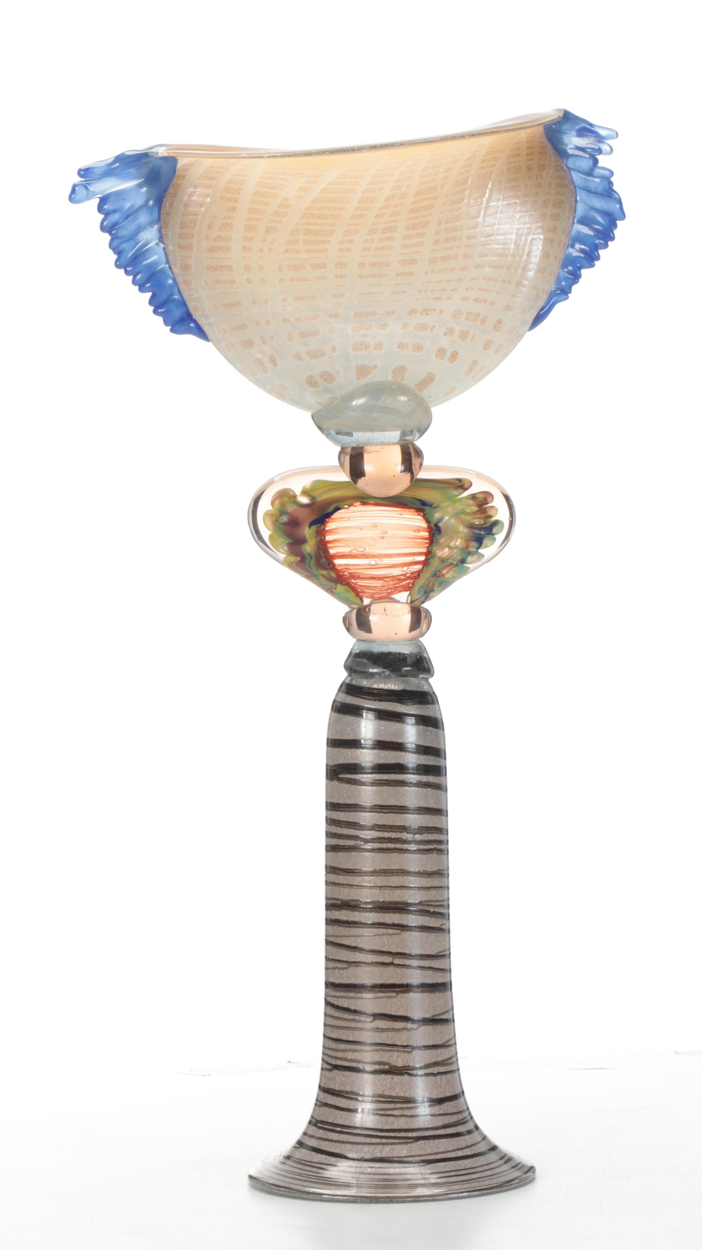 Pedestal Art Glass Sculptural Vase