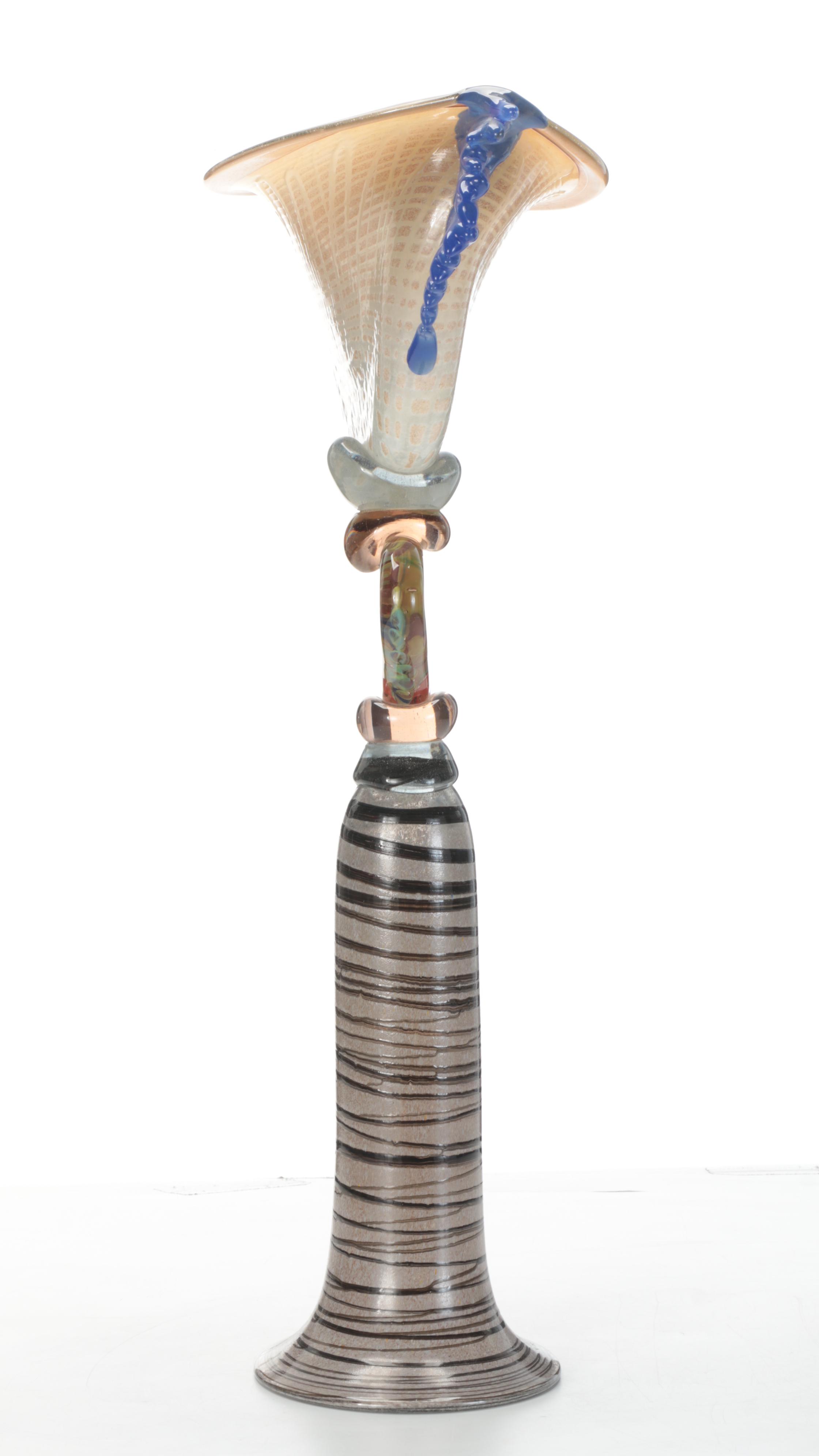 Pedestal Art Glass Sculptural Vase