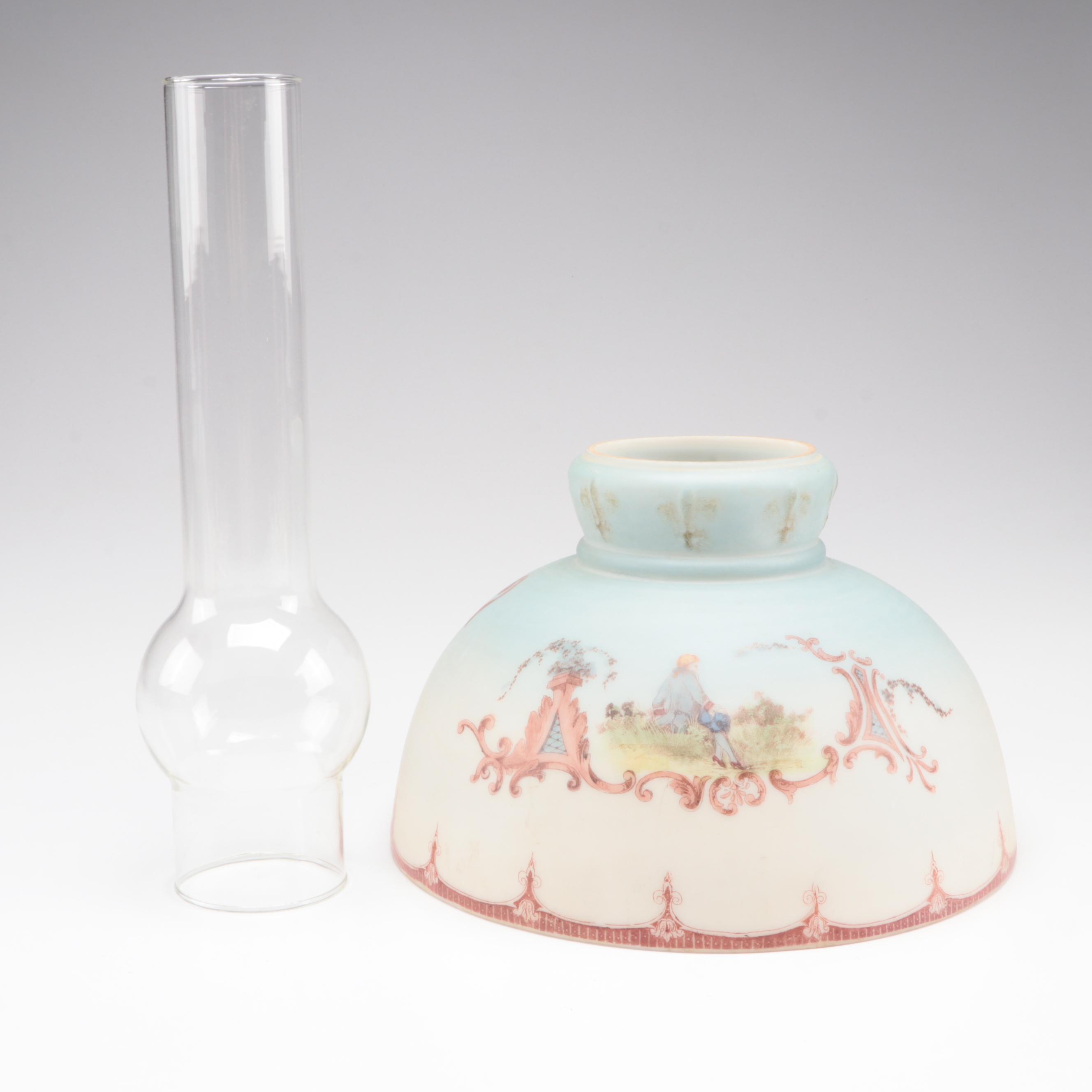 Hand-Painted Pressed Glass Parlor Oil Lamp