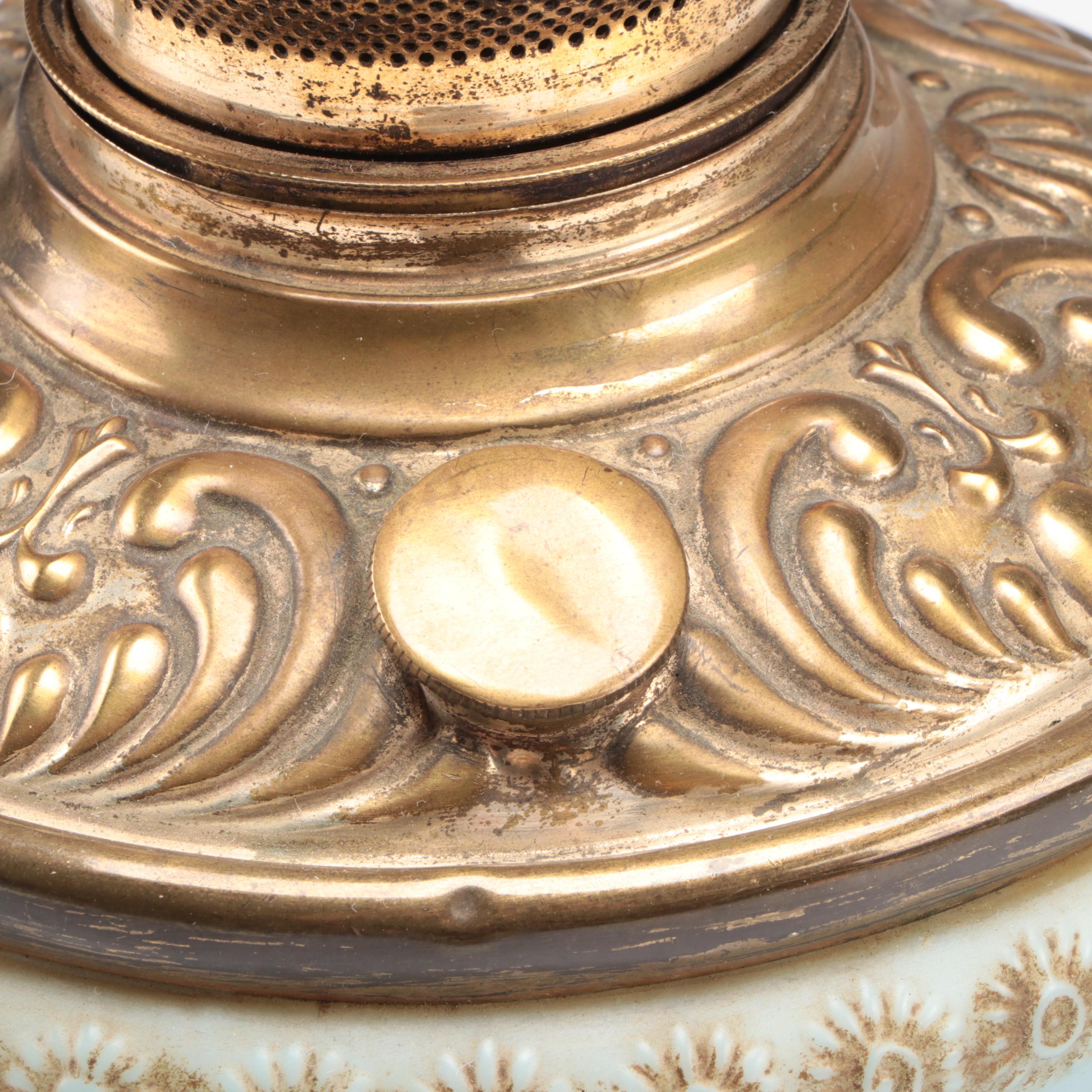 Hand-Painted Pressed Glass Parlor Oil Lamp