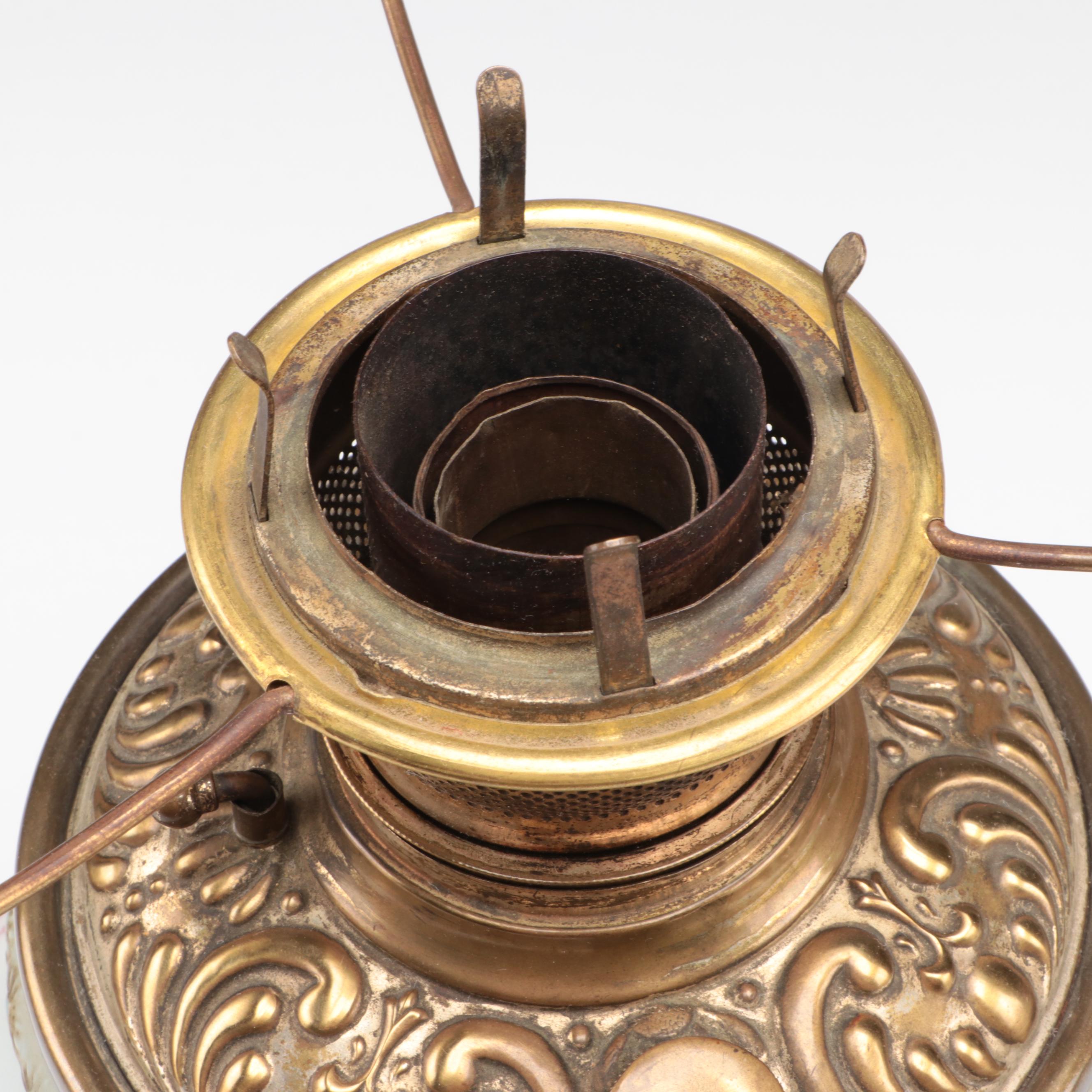 Hand-Painted Pressed Glass Parlor Oil Lamp