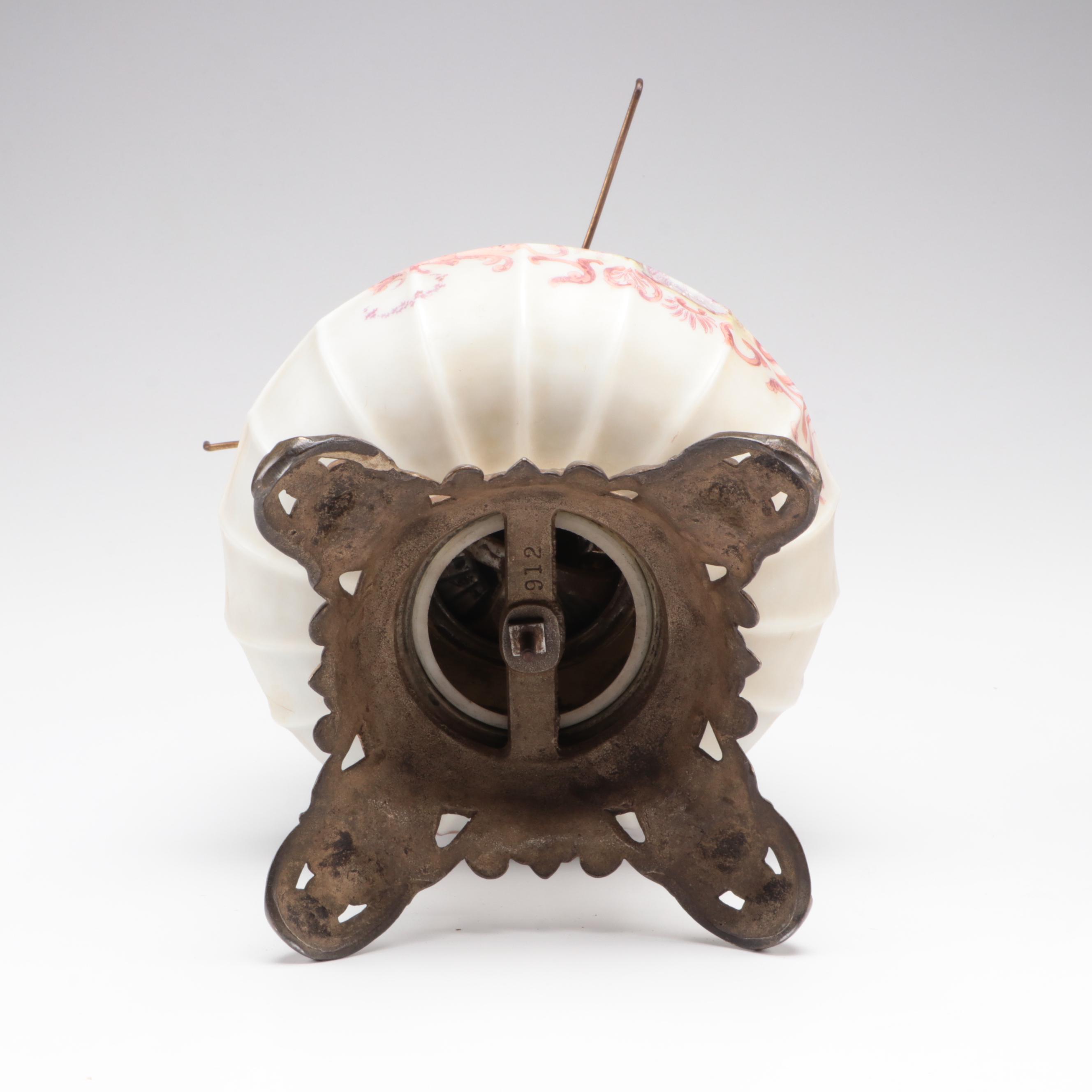 Hand-Painted Pressed Glass Parlor Oil Lamp