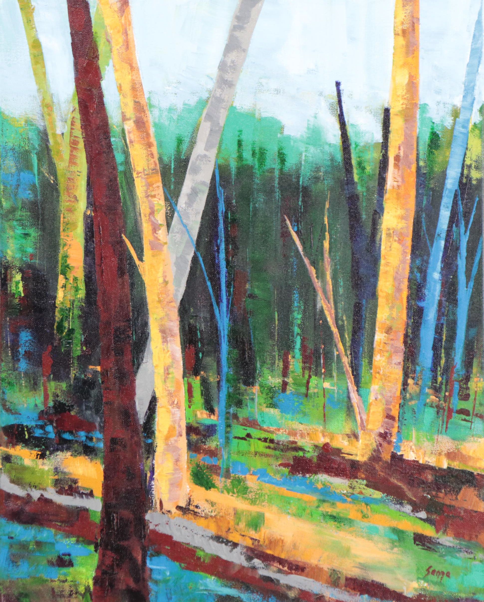 Sanna Acrylic Painting "Quiet Sunday," 21st Century