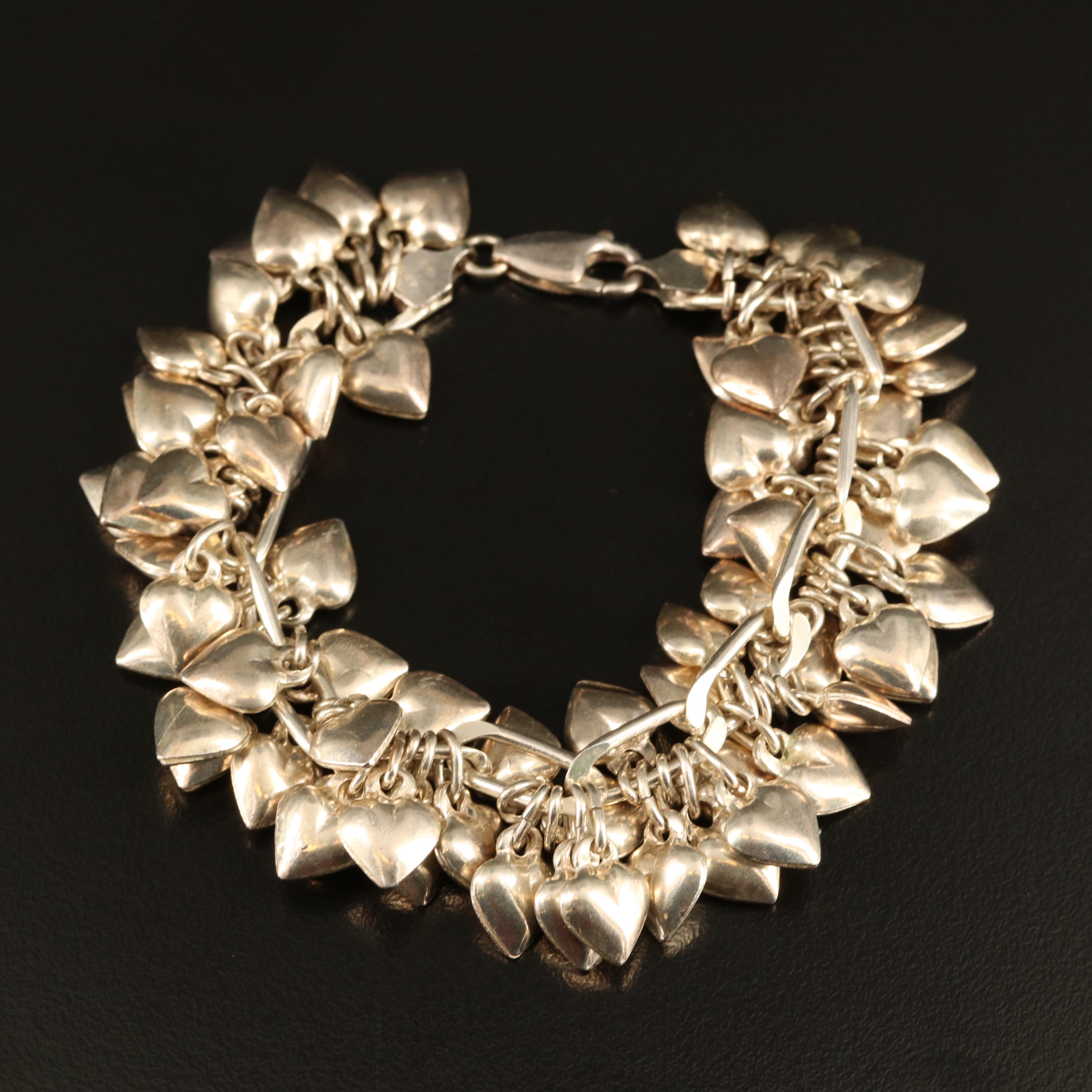 Sterling Puff Heart Charm Bracelet