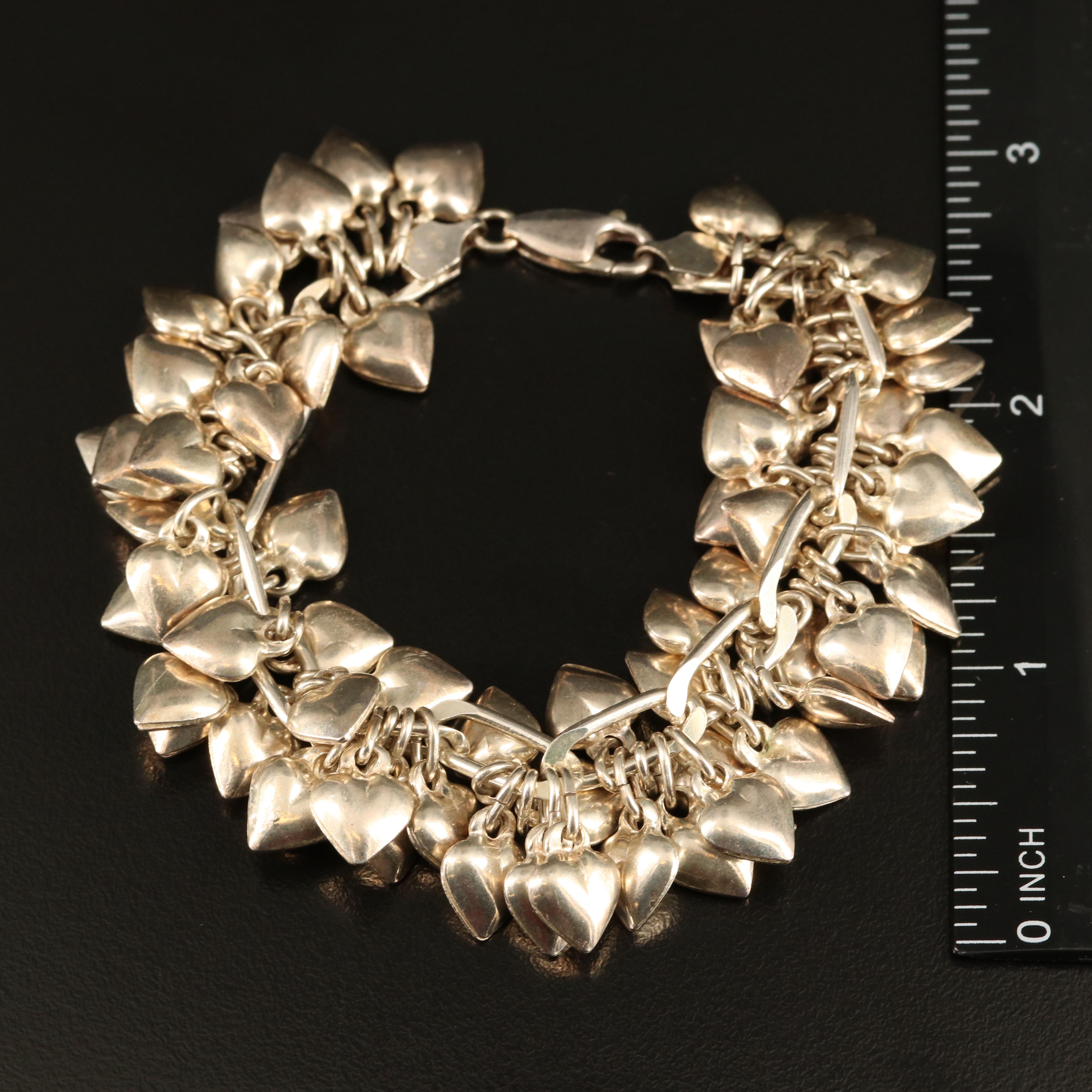 Sterling Puff Heart Charm Bracelet