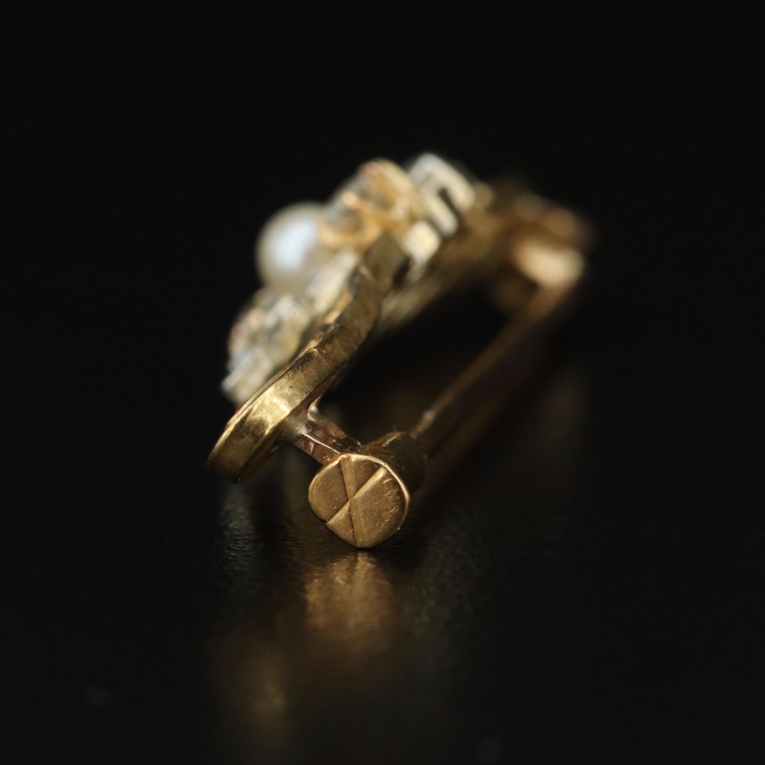 Art Nouveau Style 14K Pearl and Diamond Brooch
