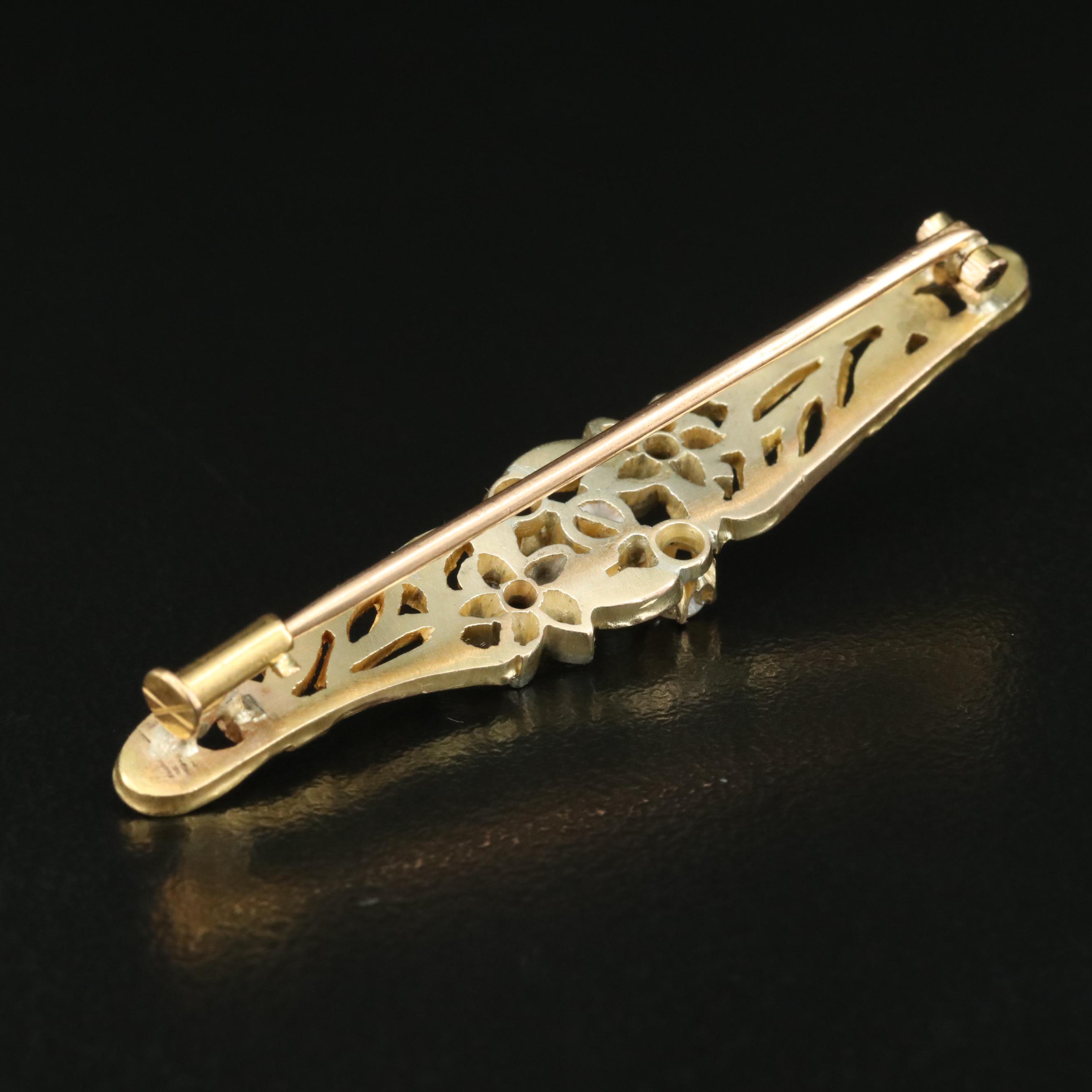 Art Nouveau Style 14K Pearl and Diamond Brooch