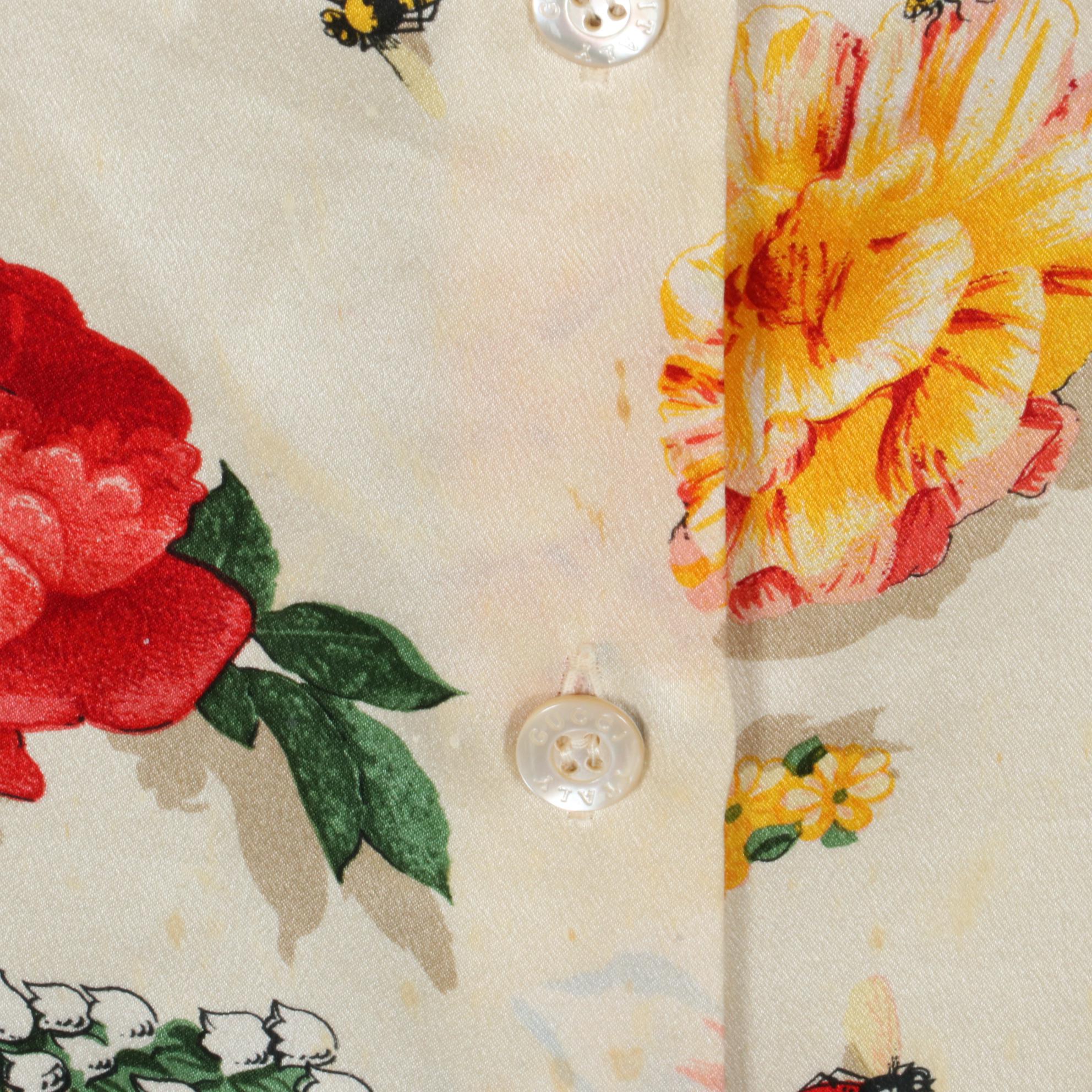 Gucci Cap Sleeve Blouse in Floral and Insect Print Silk