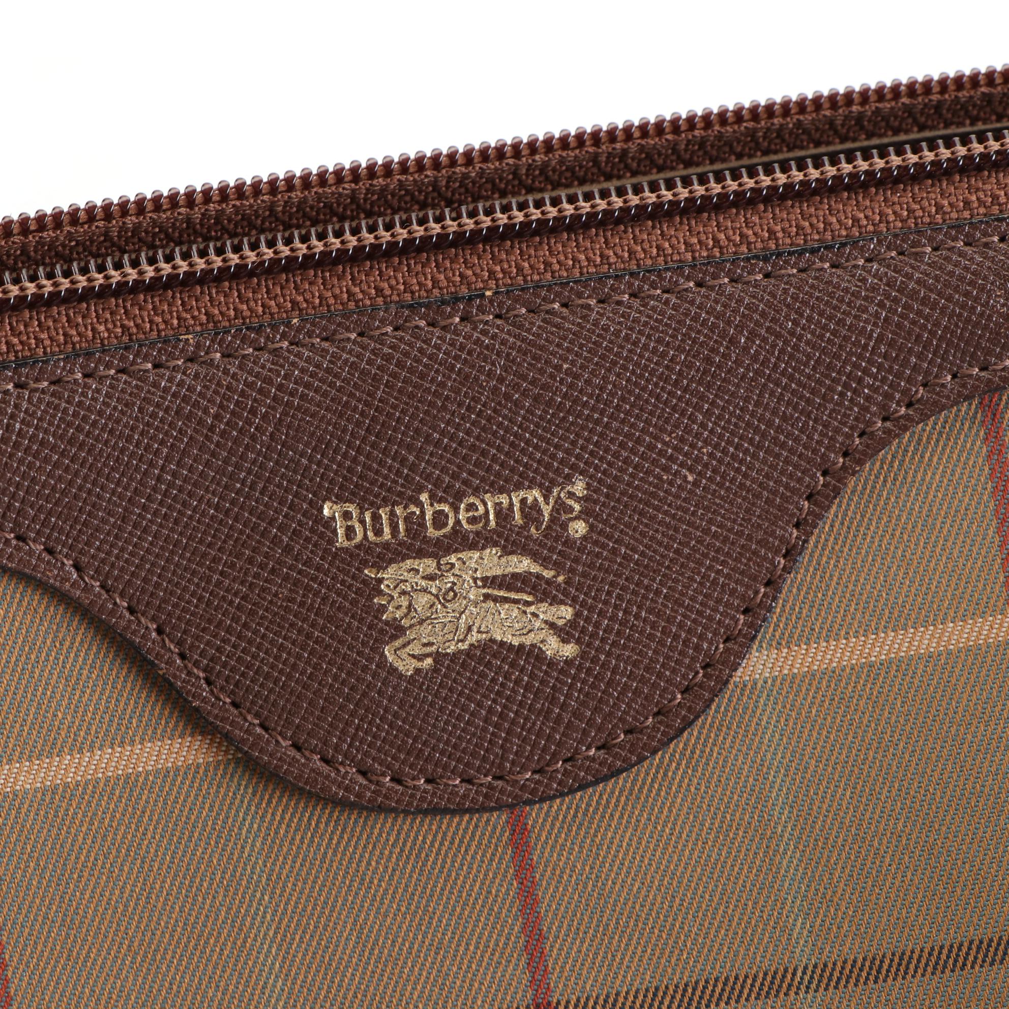 Burberrys Clutch Pouch in Plaid Canvas with Saffiano Leather Trim