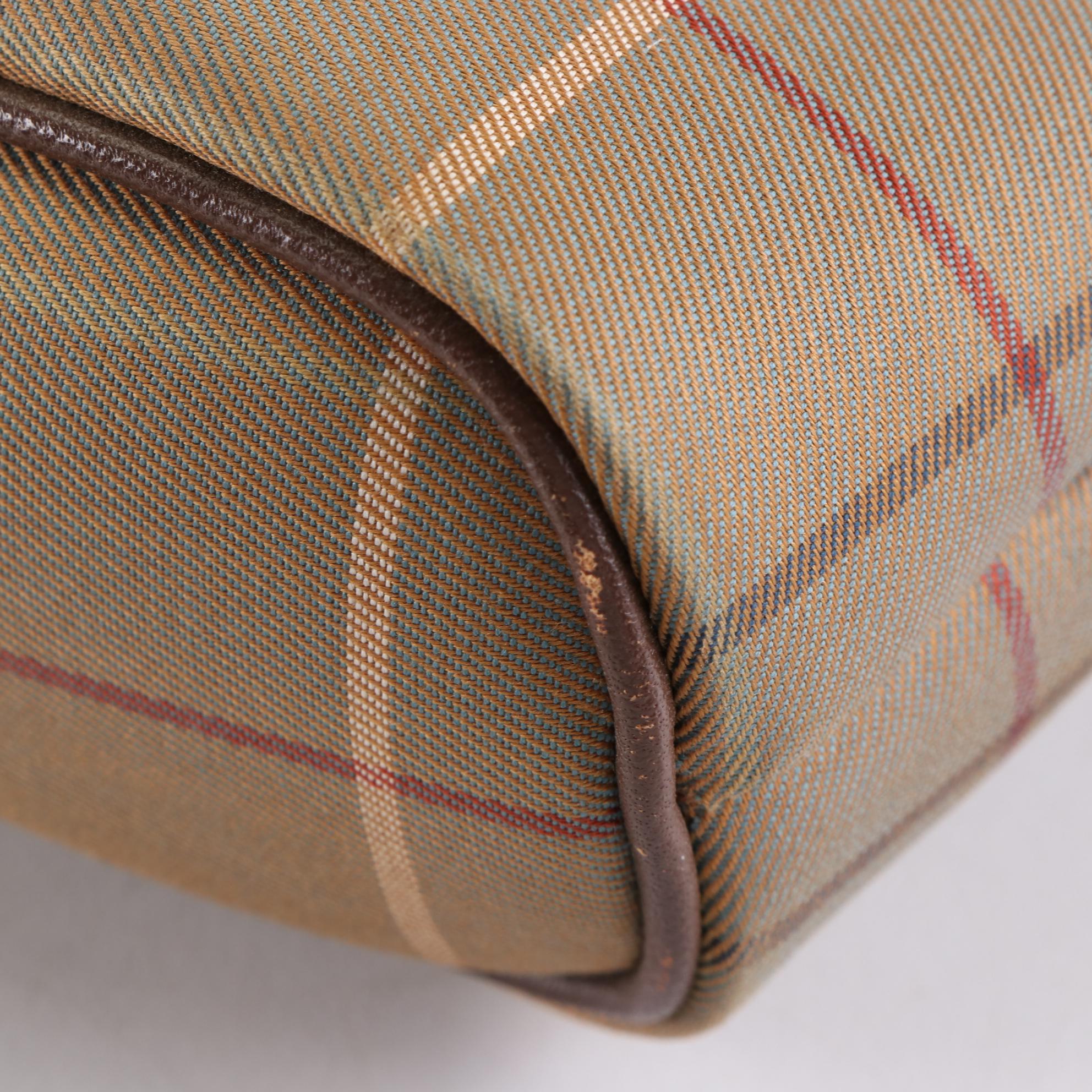 Burberrys Clutch Pouch in Plaid Canvas with Saffiano Leather Trim