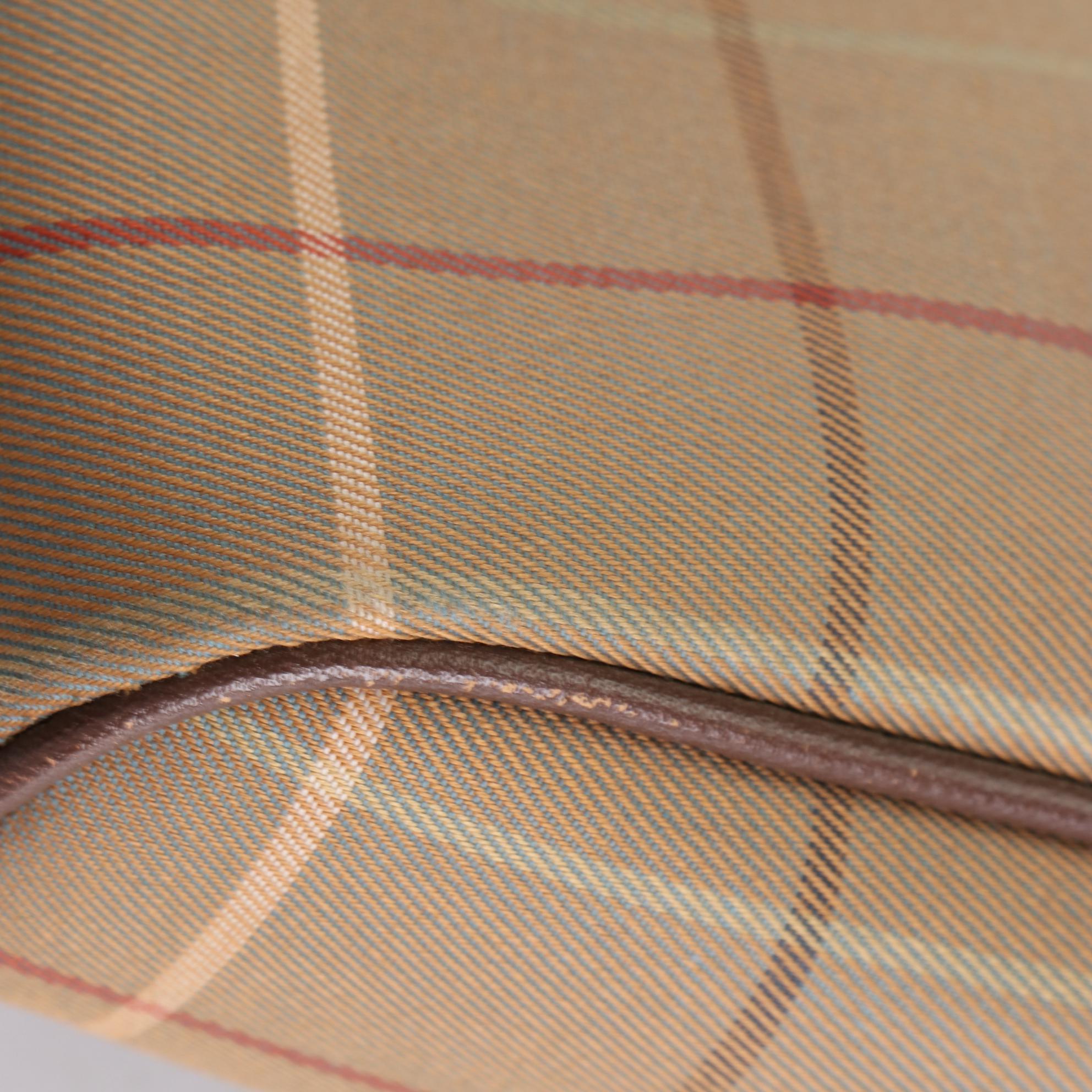 Burberrys Clutch Pouch in Plaid Canvas with Saffiano Leather Trim