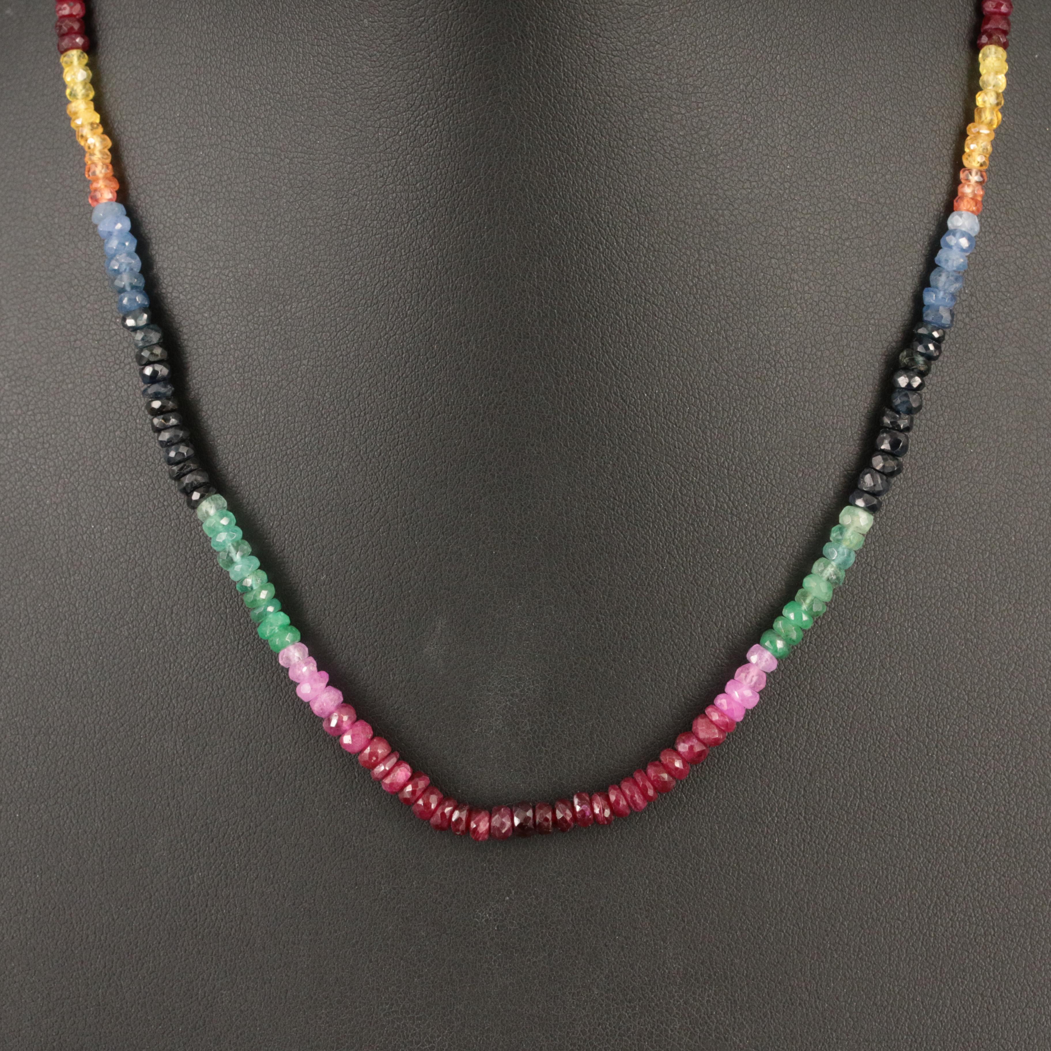 Sapphire, Ruby and Emerald Necklace with 18K Clasp