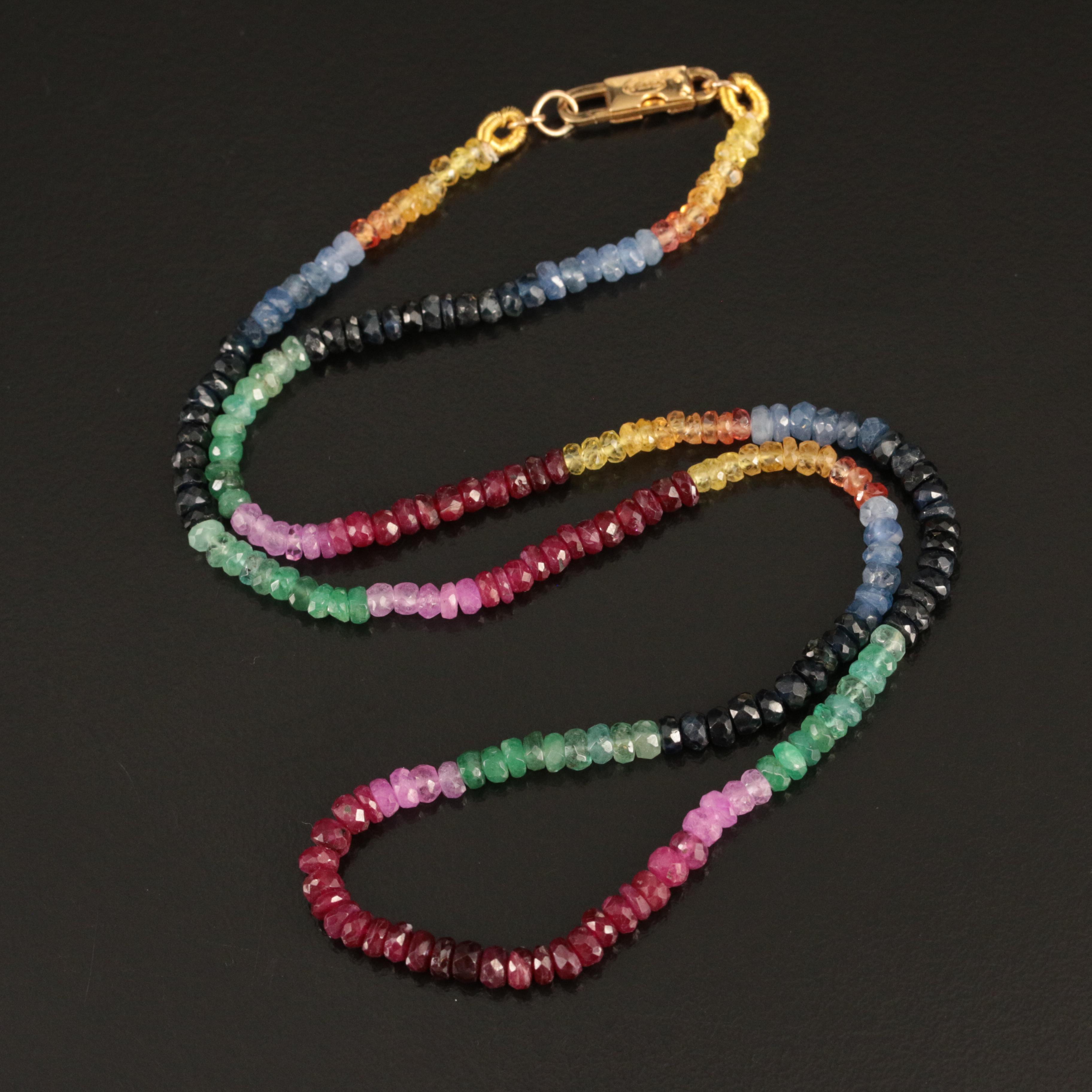 Sapphire, Ruby and Emerald Necklace with 18K Clasp