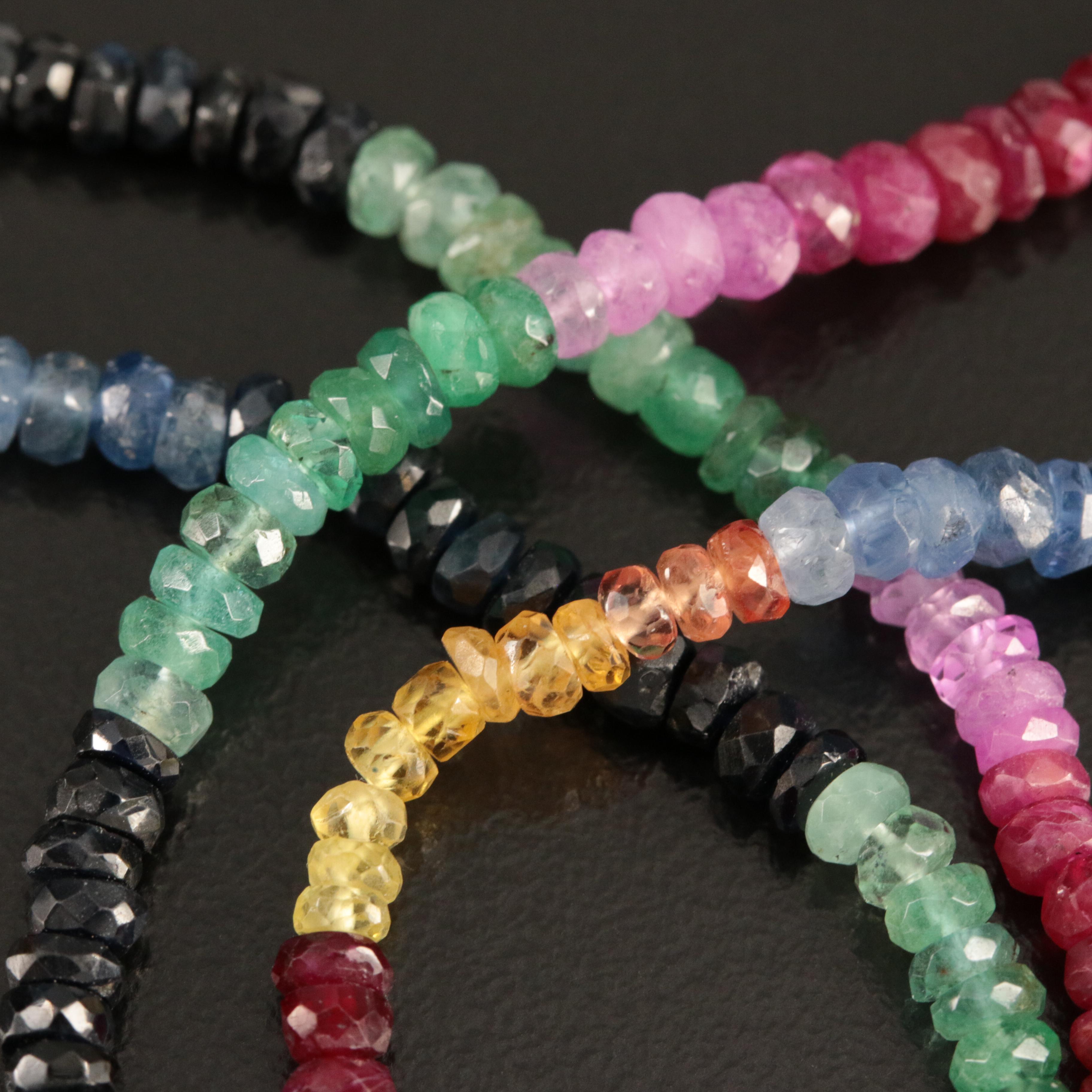 Sapphire, Ruby and Emerald Necklace with 18K Clasp