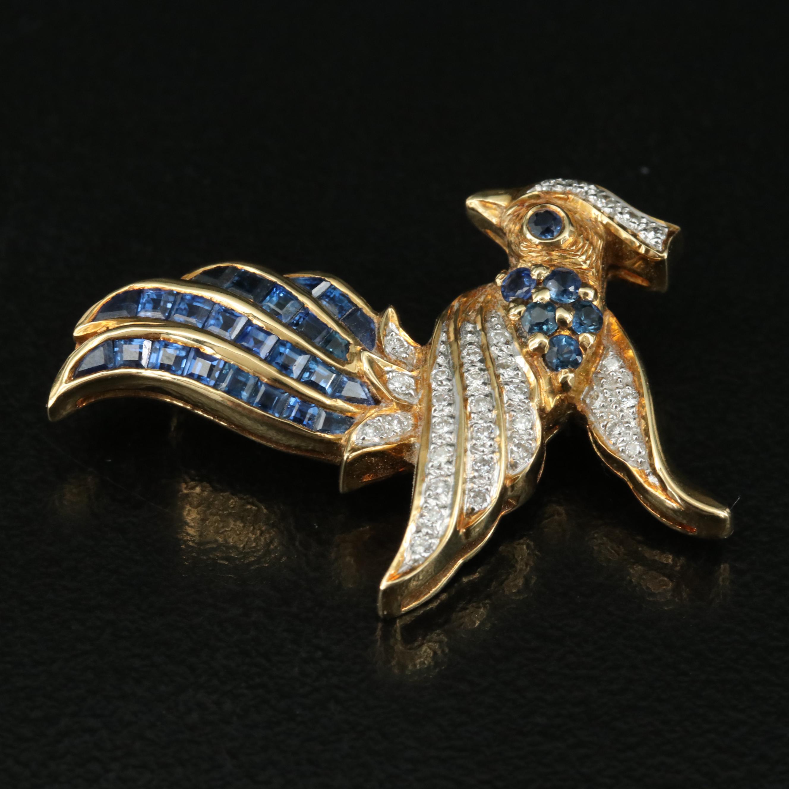 18K Sapphire and Diamond Bird of Paradise Brooch